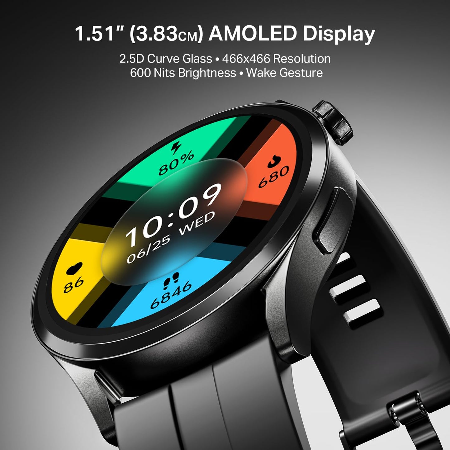 boAt Chrome Horizon, Video Watch Faces, 1.51” AMOLED Display, HRV & VO2 Max, Auto-Activity Detection, ASAP Charge, Advanced Bluetooth Calling, IP68, HR & SpO2 Monitor Smart Watch(Midnight Black)