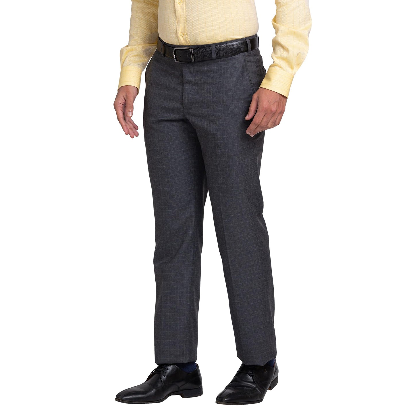 Park Avenue Men Smart Fit Checks Pattern Poly Viscose Blend Formal Trouser (Size: 30)-PMTX07316-G8 Dark Grey