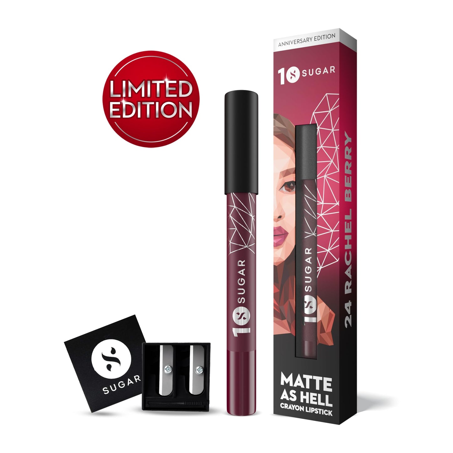 SUGAR Cosmetics Matte as Hell Crayon Lipsticks for Women | Lasts Up To 8+ Hours | Lip Crayon with Sharpener | 2.8gm - 24 Rachel Berry (Anniversary Edition)