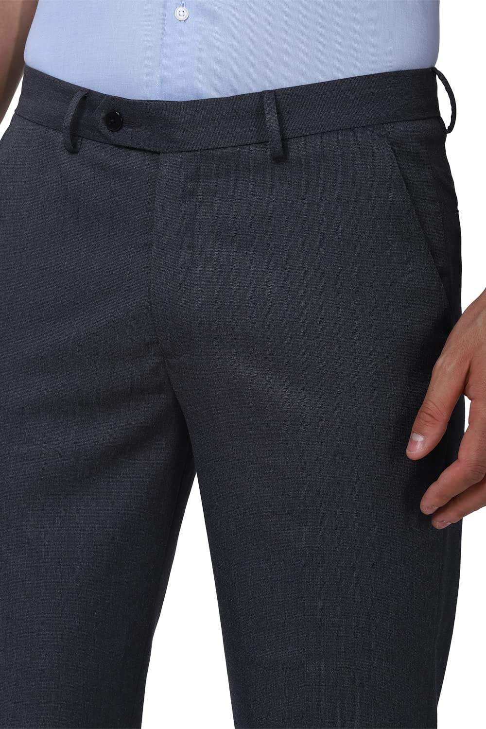Peter England Men Mid Rise Slim Casual Pants (PETFOSLBE44684_Navy_36)