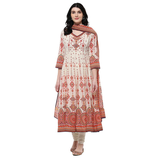 Biba Women's Cotton Kurta Set (SKDAFTB10600SS25ECR_Ecru