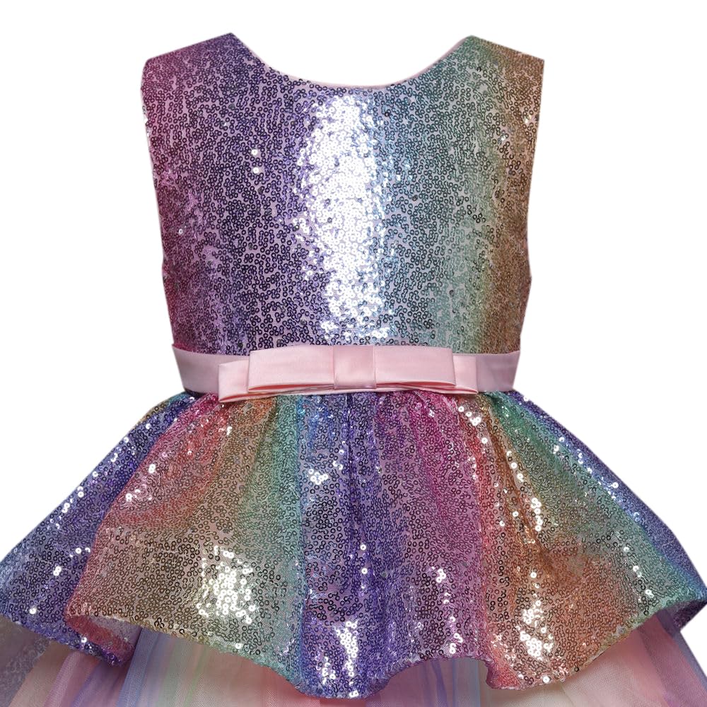 Hopscotch Girls Fit And Flare Knee-Length Polyester Bow Applique Sleeveless Party Dress in Peach Color for Ages 4-5 Years (ZHG-4183908)