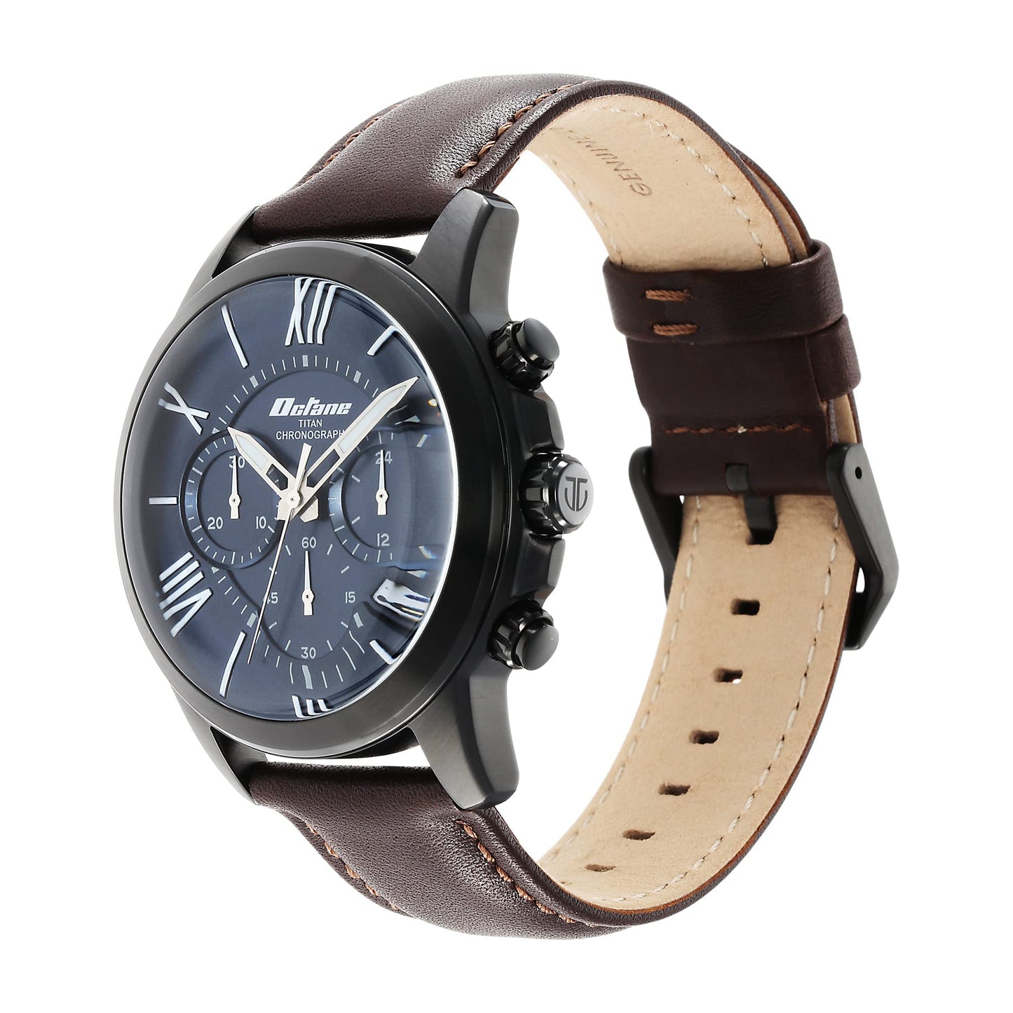 Titan Quartz Chronograph Blue Dial Leather Strap Watch for Men-90152NL01