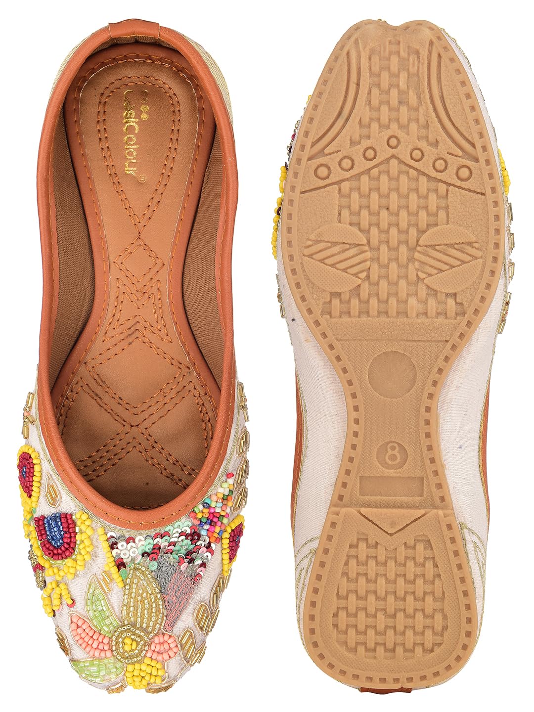 DESI COLOUR Women Embellished MultiColour Punjabi Jutti (Multi, UK Footwear Size System, Adult, Women, Numeric, Medium, 5)