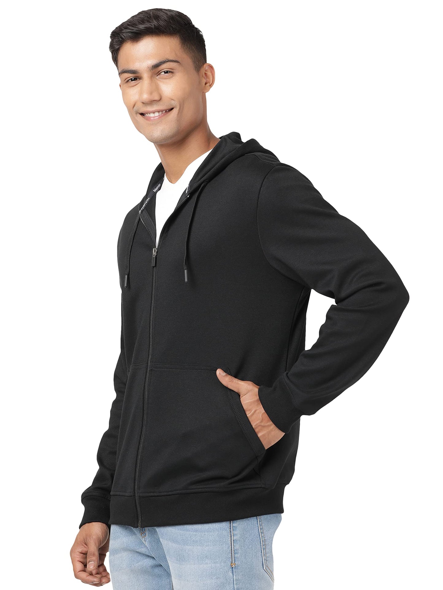 Jockey AM61 Men's Super Combed Cotton Rich Pique Fabric Ribbed Cuff Hoodie Jacket_Black_XL