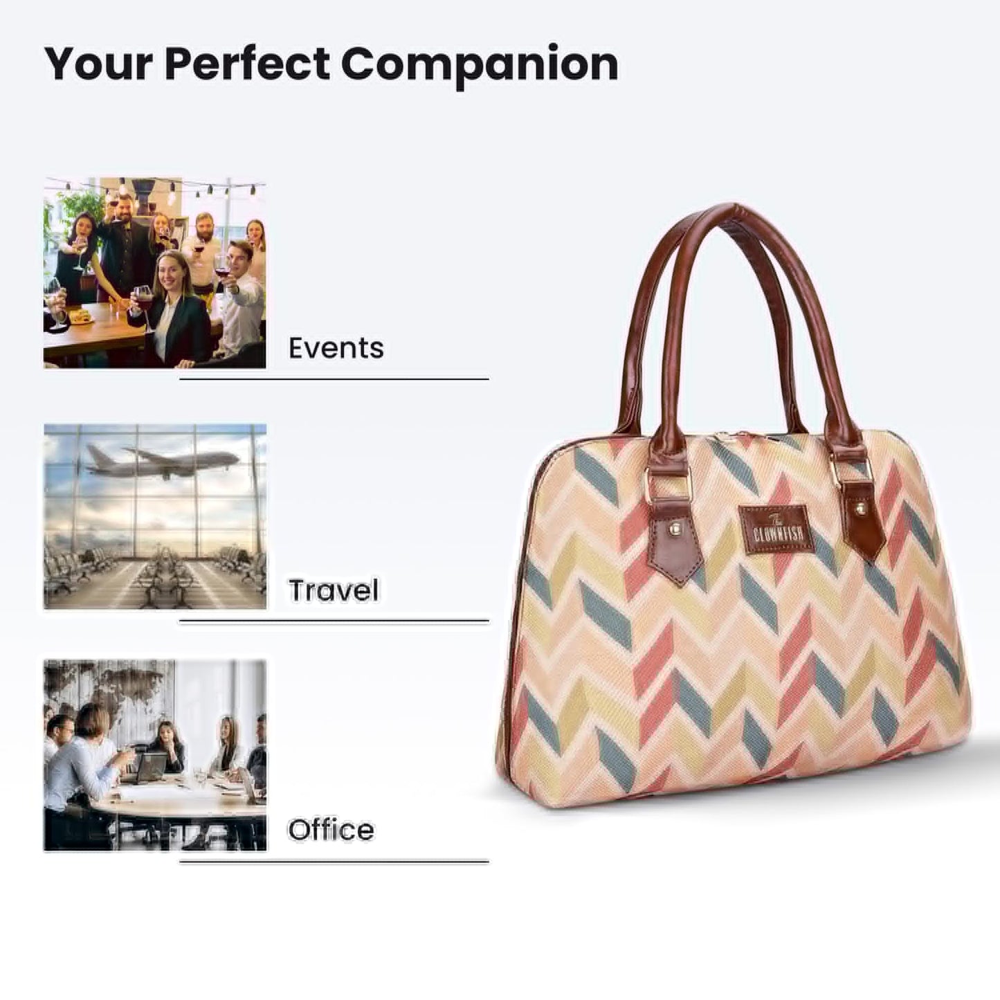 THE CLOWNFISH Montana Series Printed Handicraft Fabric & Faux leather Handbag for Women Office Bag Ladies Purse Shoulder Bag Tote For Women College Girls (Cream-1)