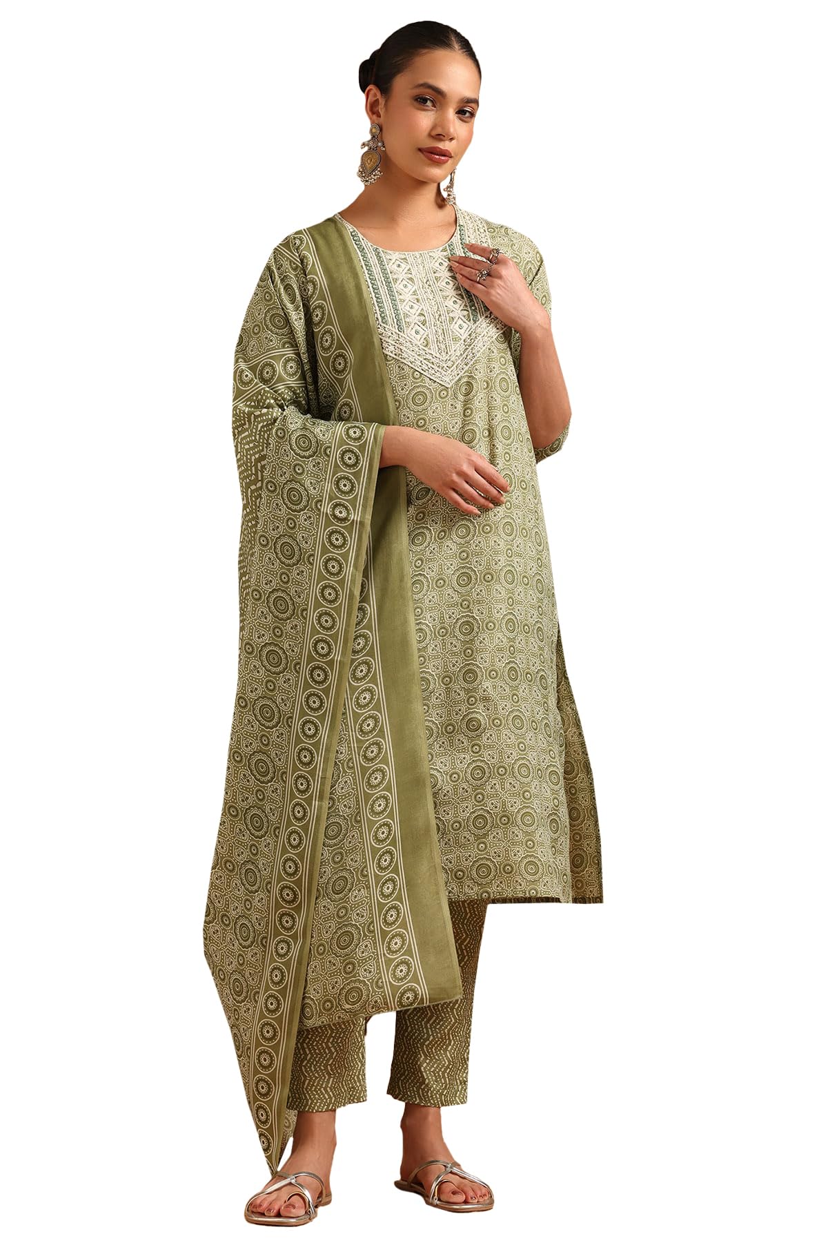 Soch Womens Green Polyester Ethnic Motifs Salwar Suit With Faux Mirror