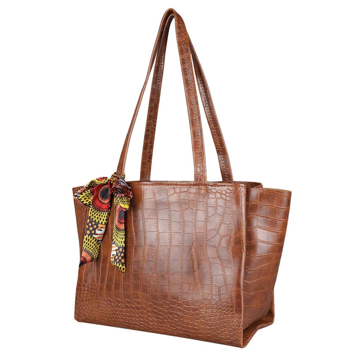 MINI WESST Women's Brown Textured Pattern Tote bags for Office and College (Dimension(LxBxD): 25 cmx32 cmx16 cm)