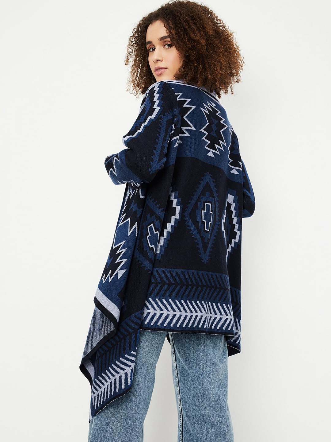 Max Women's Acrylic Shawl Neck Casual Shrug Sweater (SRG45002_Blue,Medium