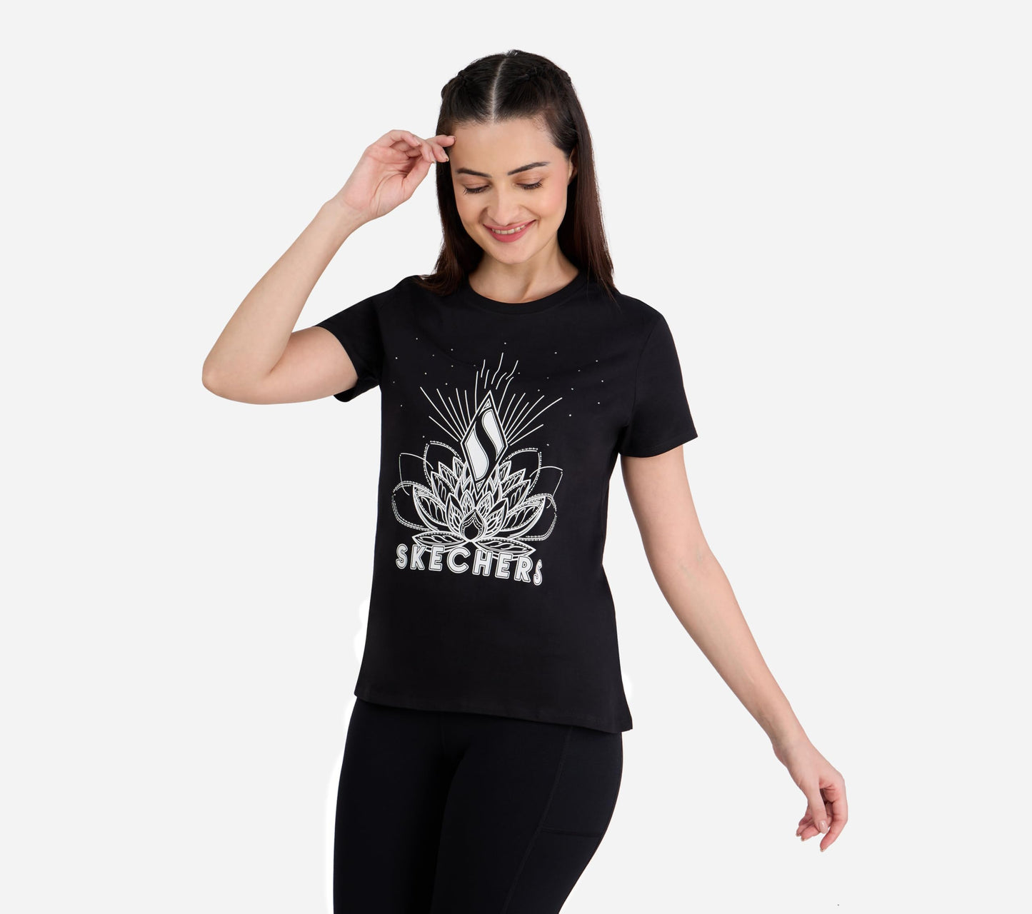 Skechers Womens Stud Embellished Round Neck Tshirt T-Shirts