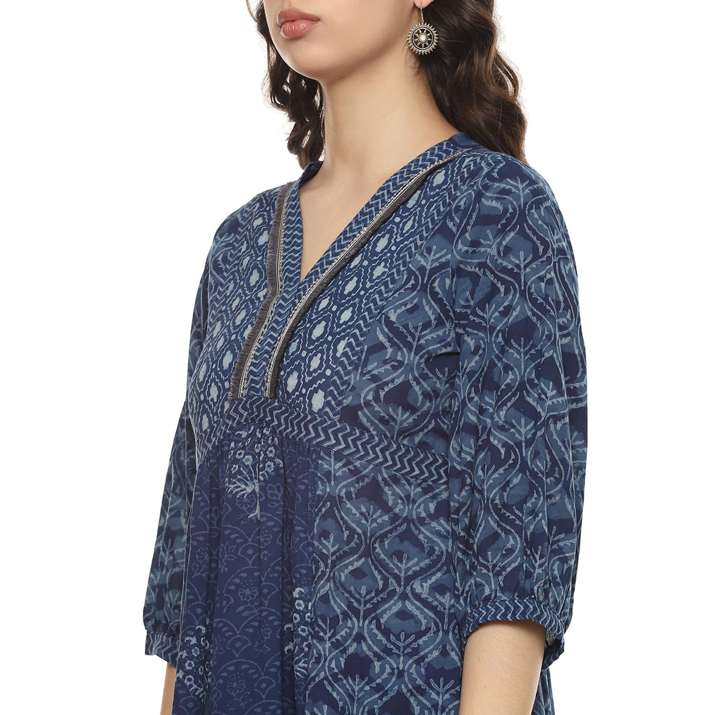 BIBA Women PRINTED GATHERED SALWAR KURTA DUPATTA(SKDDABU9026_INDIGO_42)