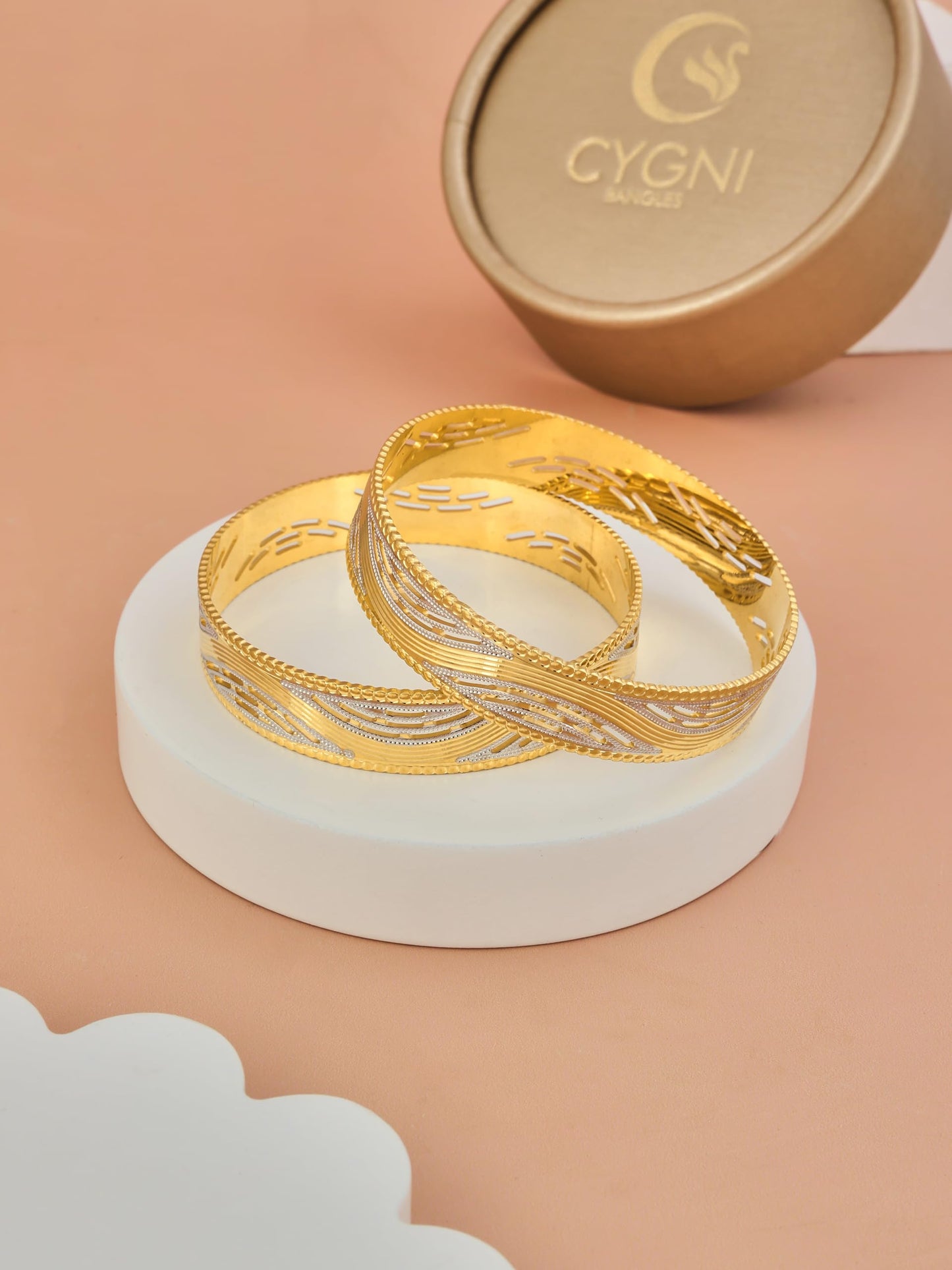 CYGNI BANGLES Elegant Gold-Plated Bangles for Women Traditional Design Jewelry (1 Pair)(F2-B-98)