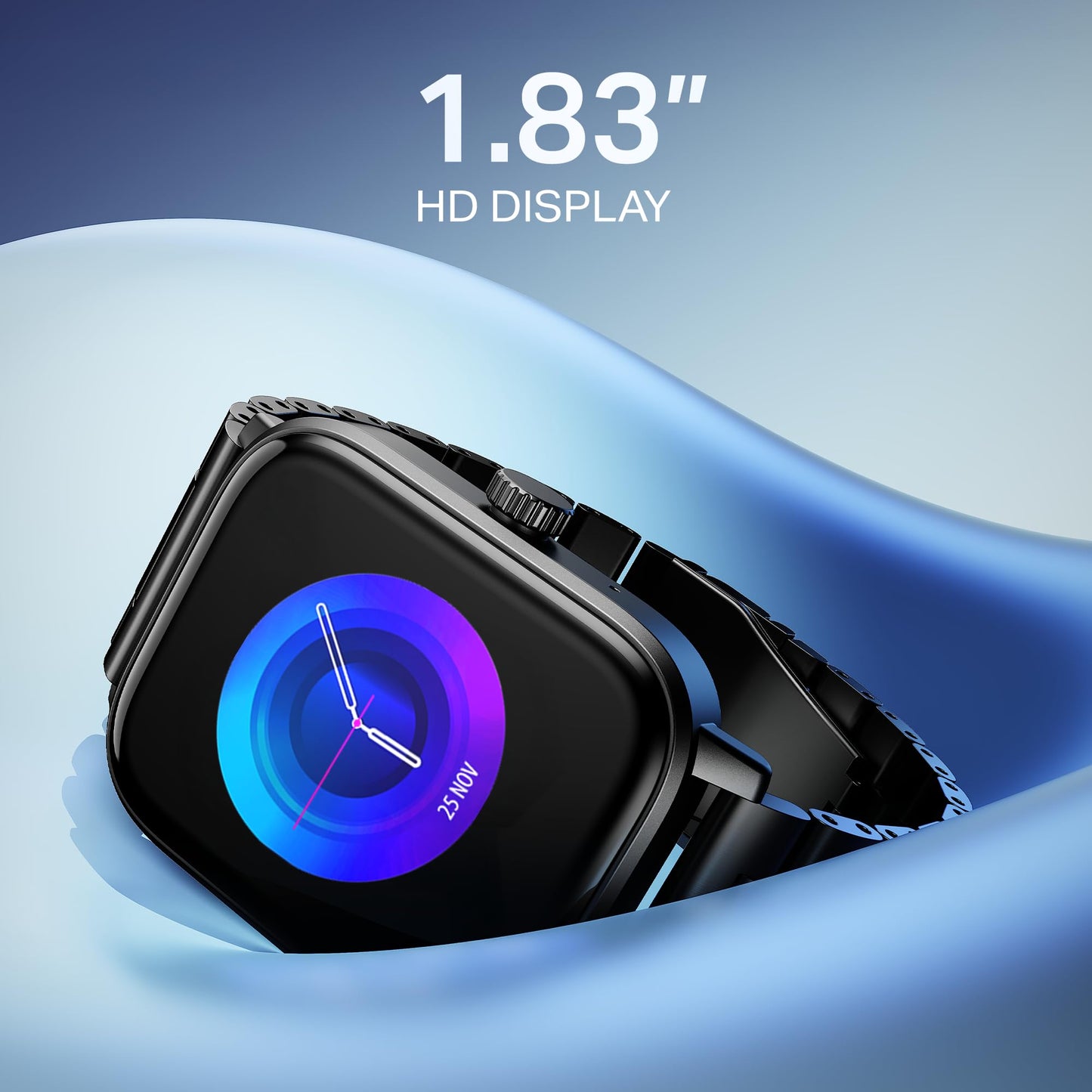 Boat Wave Call 3 Smartwatch 1.83” HD Display with Animated Watch Faces; BT Calling, Functional Crown, Multiple Sports Modes, IP68, HR, SpO2 Monitor, Smart Watches for Men & Women (Metallic Black)