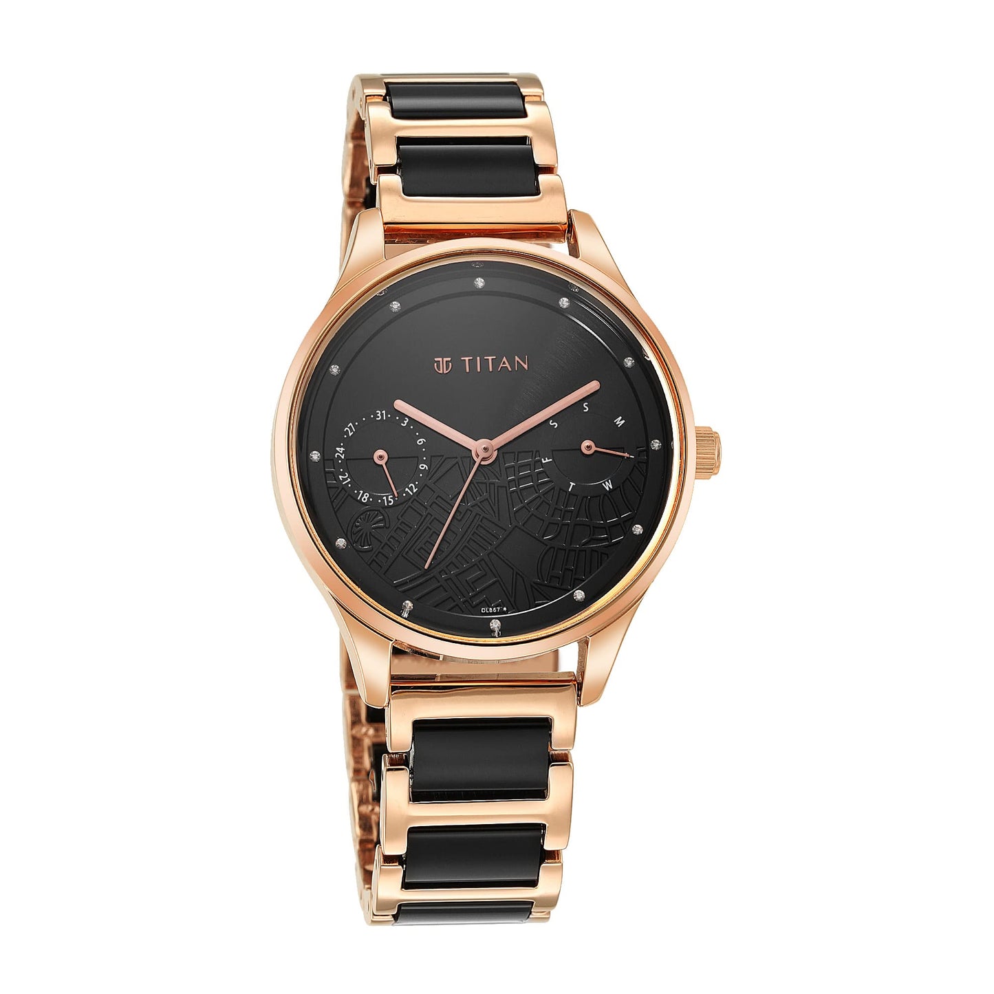 Titan Purple Acetate Black Dial Analog with Day and Date Metal and Acetate Strap Watch for Women-NS2670WD01/NT2670WD01
