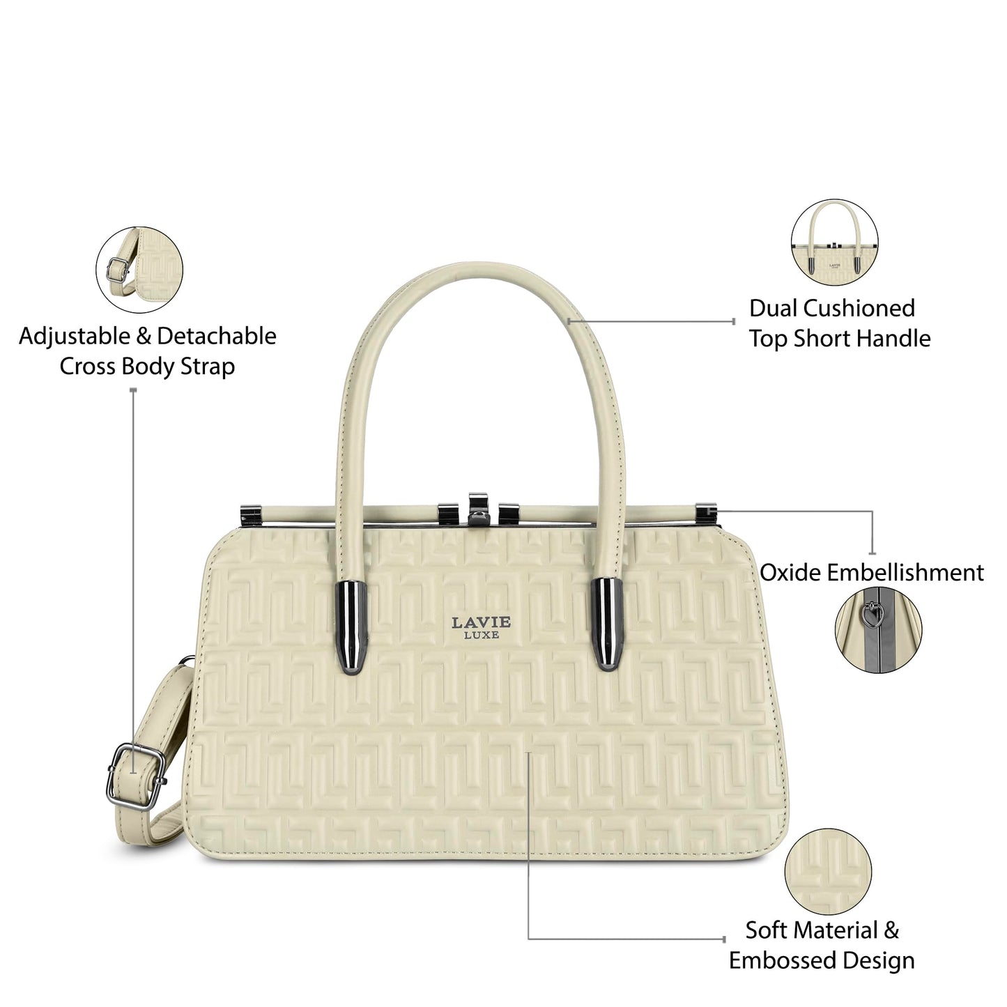 Lavie Luxe Women's Book Emboss Satchel Bag | Satchel Handbag for Work | Ladies purse | Stylish Shoulder Bag | Gift for Women