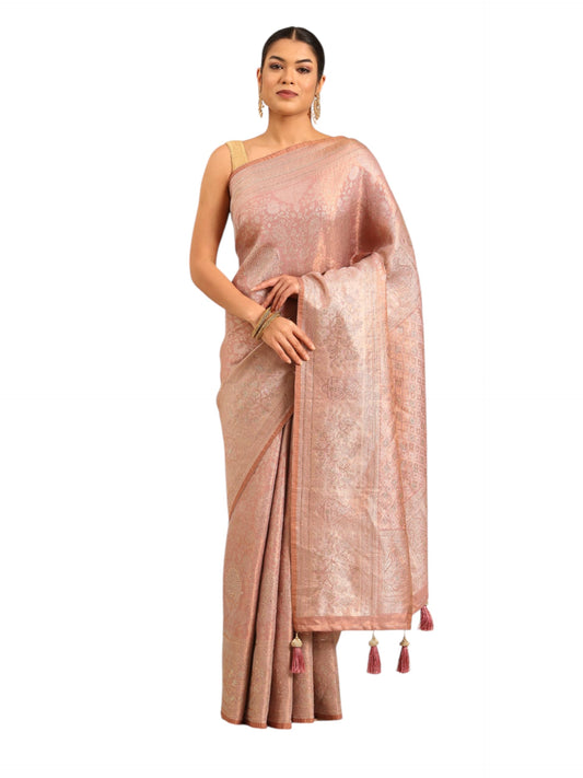 MOHEY Women's Art Silk Stone Work|Zari Saree (Dusty Pink)
