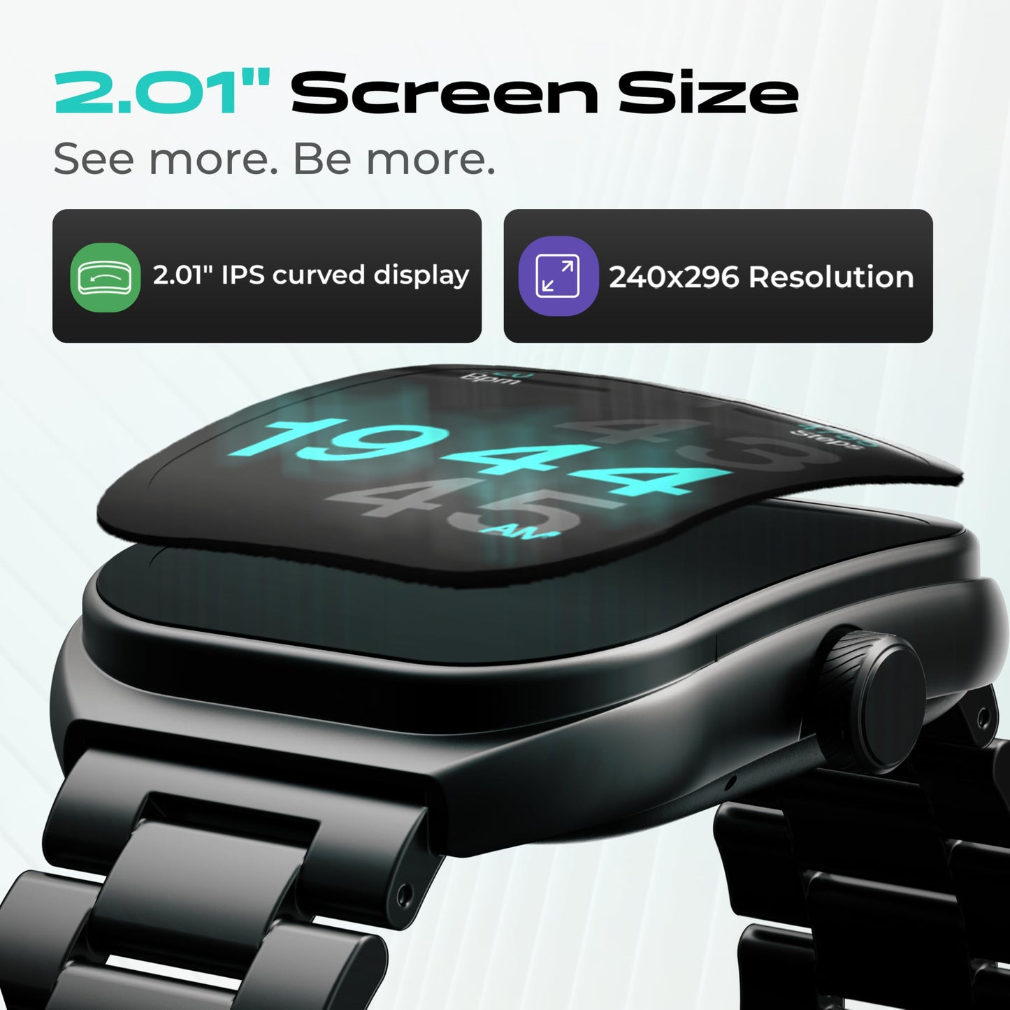 GOBOULT Trail Smart Watch 2.01'' 3D Curved HD Display, BT Calling, Working Crown, 190+Watchfaces, 500 Nits Brightness, AI Voice Assistant, SpO2 Monitoring, 120+ Sports Mode (Metal Black)