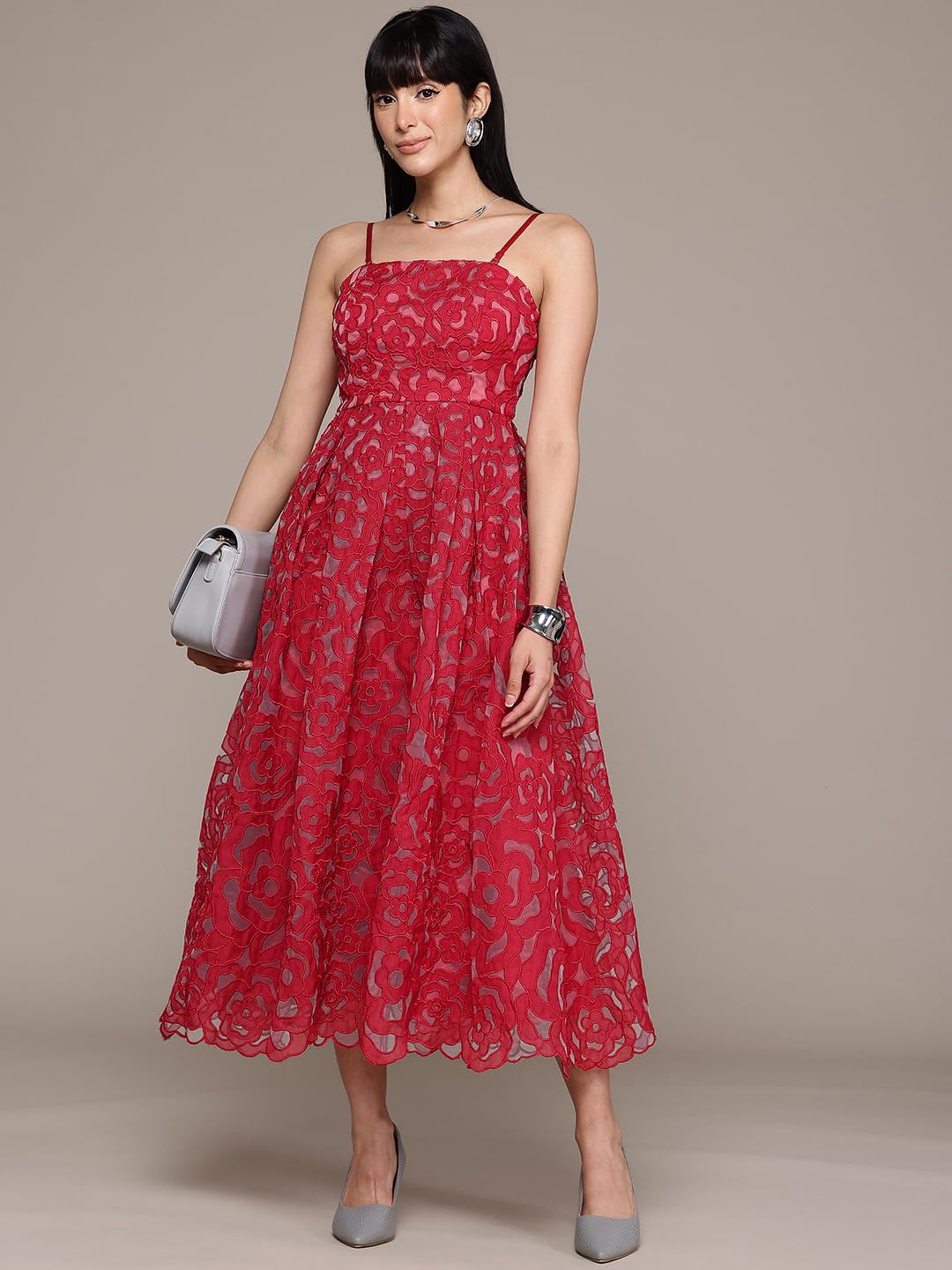 Label RITU KUMAR Red Stella Off-Shoulder Long Dress