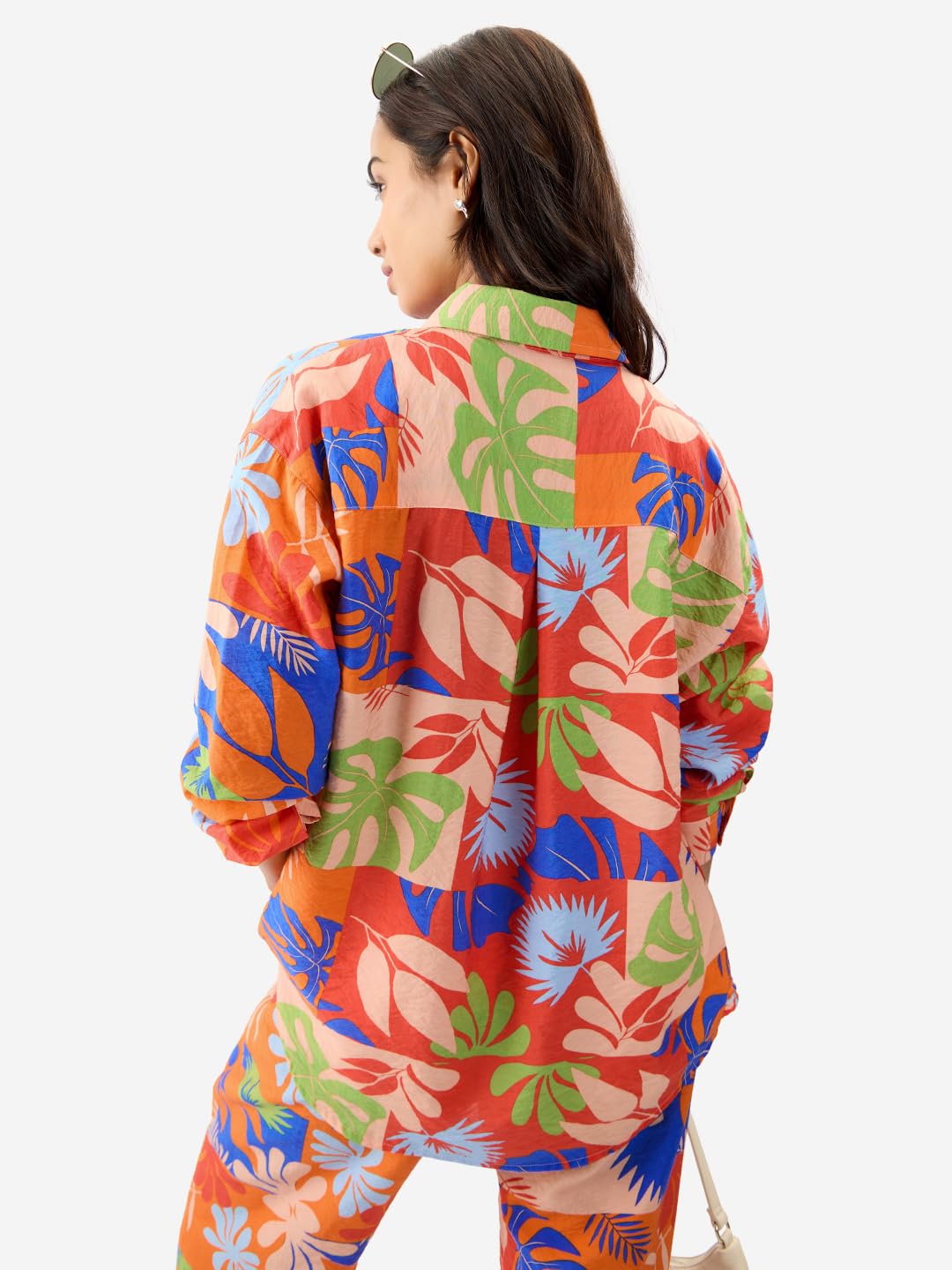 The Souled Store Leafy Charm Women and Girls Long Sleeve Collared Neck Button Down All Over Print Multicolor Oversize Fit Fashionable Trendy Boyfriend Shirts