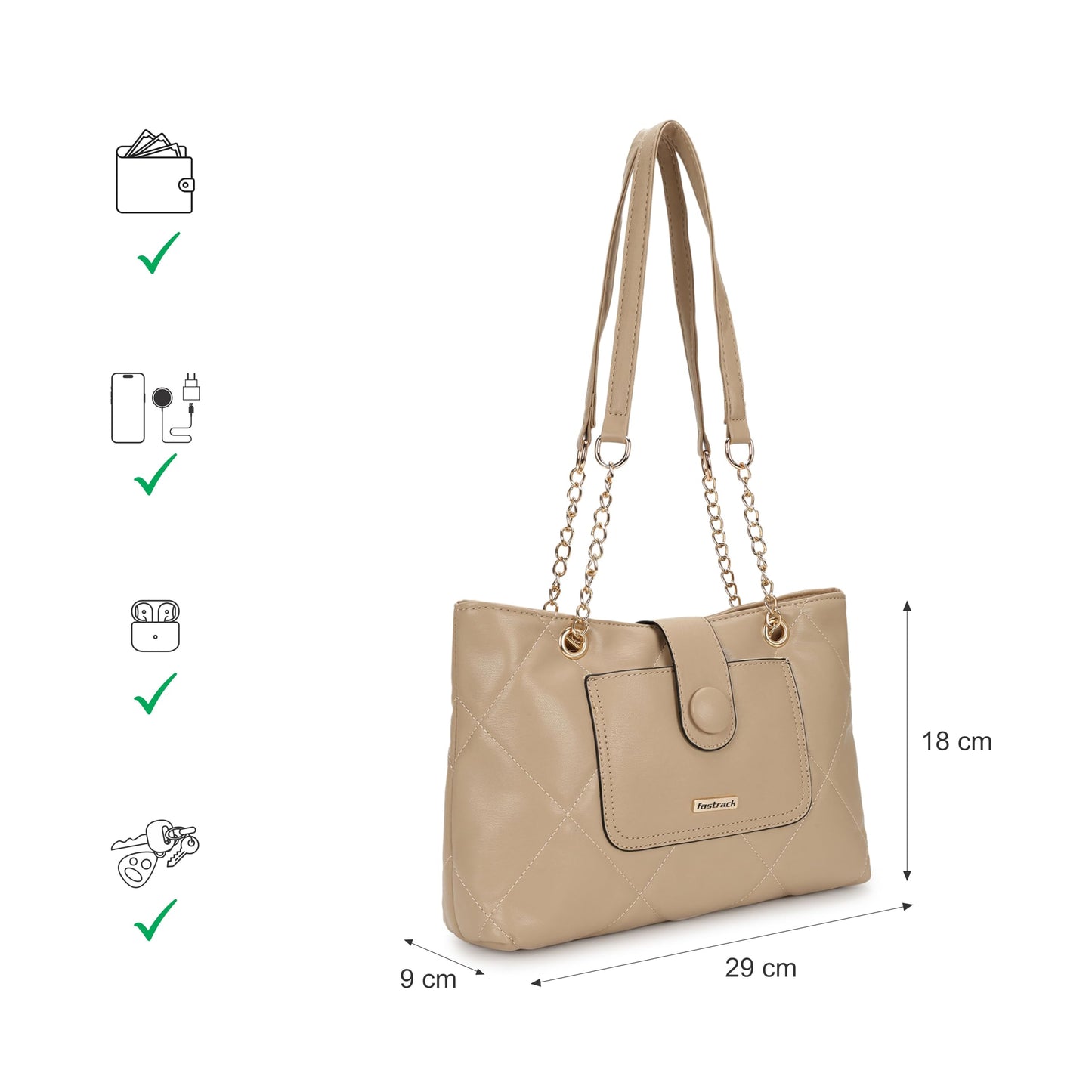 Fastrack Structured Quilted Tote Bag for Women, Girls and Ladies | Made of Premium PU Material | Tote for Casual Carry | Totes for Office and Daily Use