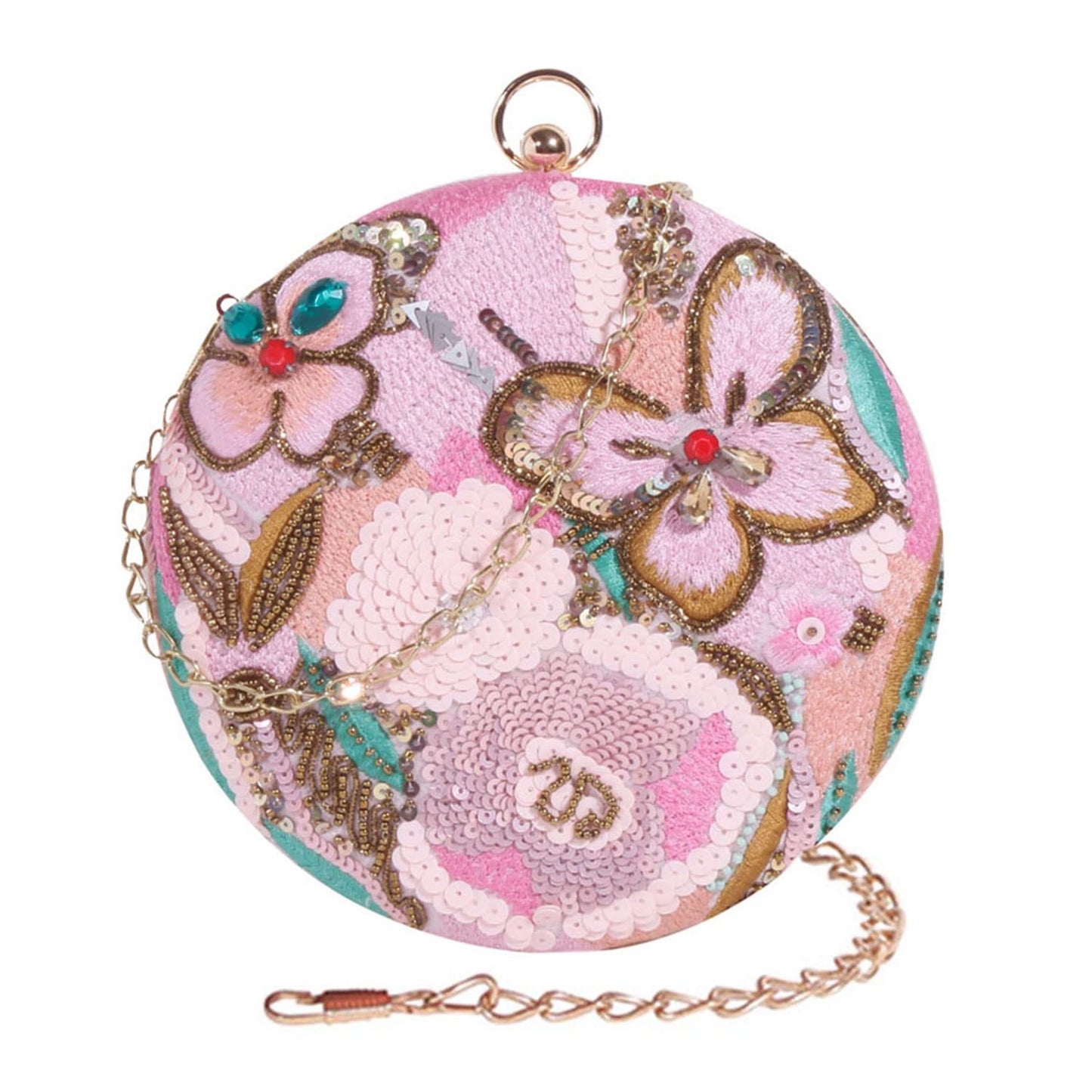SWISNI Light Pink Modish Handmade Embroidery Round Shape Clutch Bag For Party II Women's Traditional Designer Clutch For Women & Girls II EMBROIDERED CLUTCHES