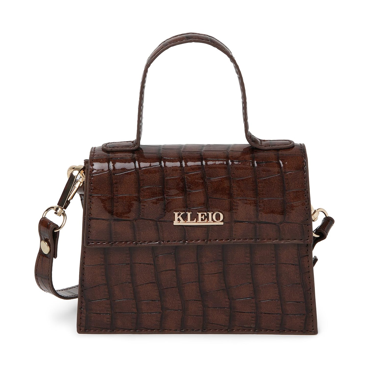 KLEIO PU Leather Top Handle Mini Handbag With Detachable Sling for Crossbody wear for Women Girls(HO9027KL-BR)(BROWN)