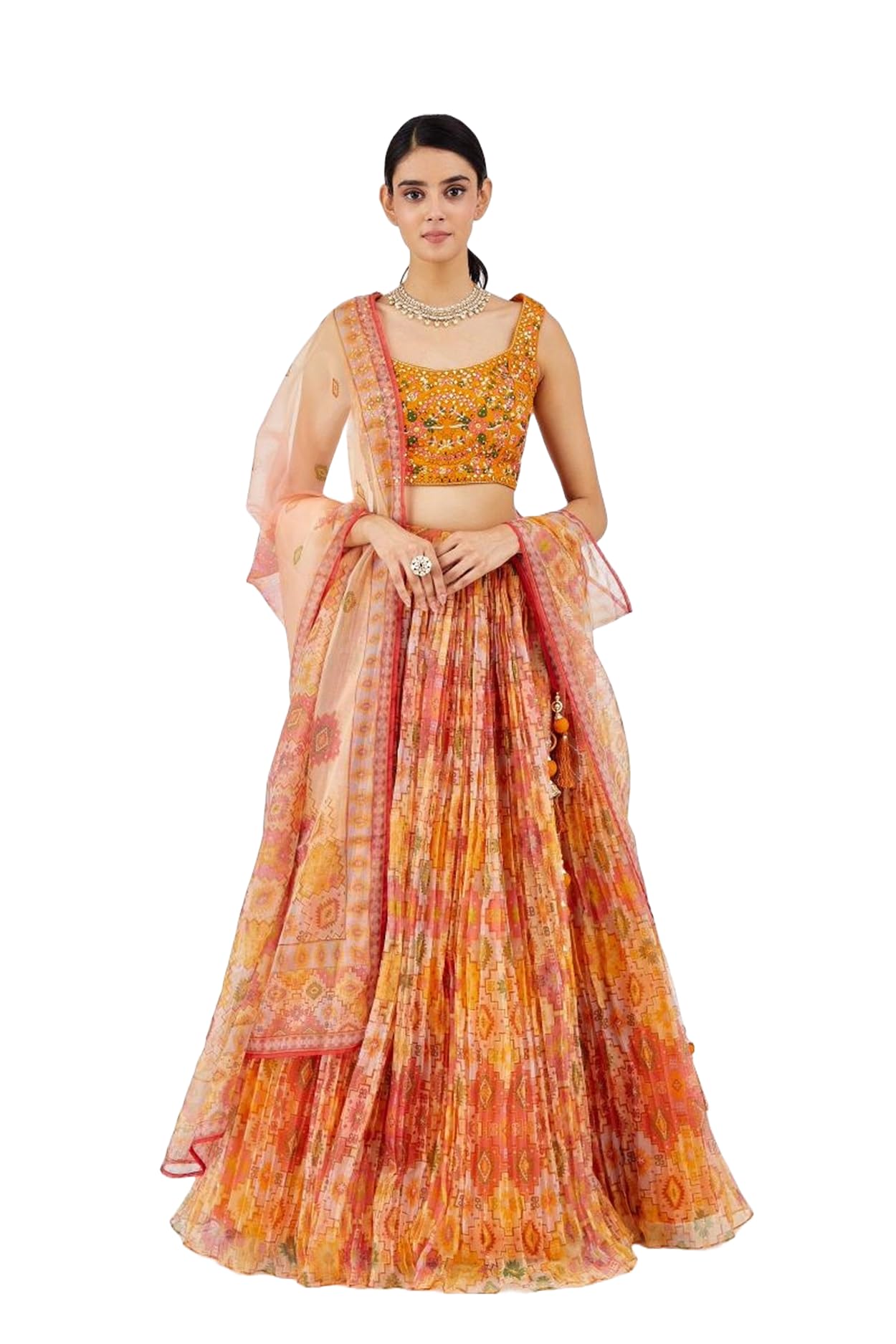 AG Clothing Women's Organza Semi Stitched Lehenga Choli With Dupatta | Digital Print With Creaz Pattern | Traditional, Wedding, Ethnic Wear Lehenga (ZC-MAndAKINI-Vol2i-121-Yellow)