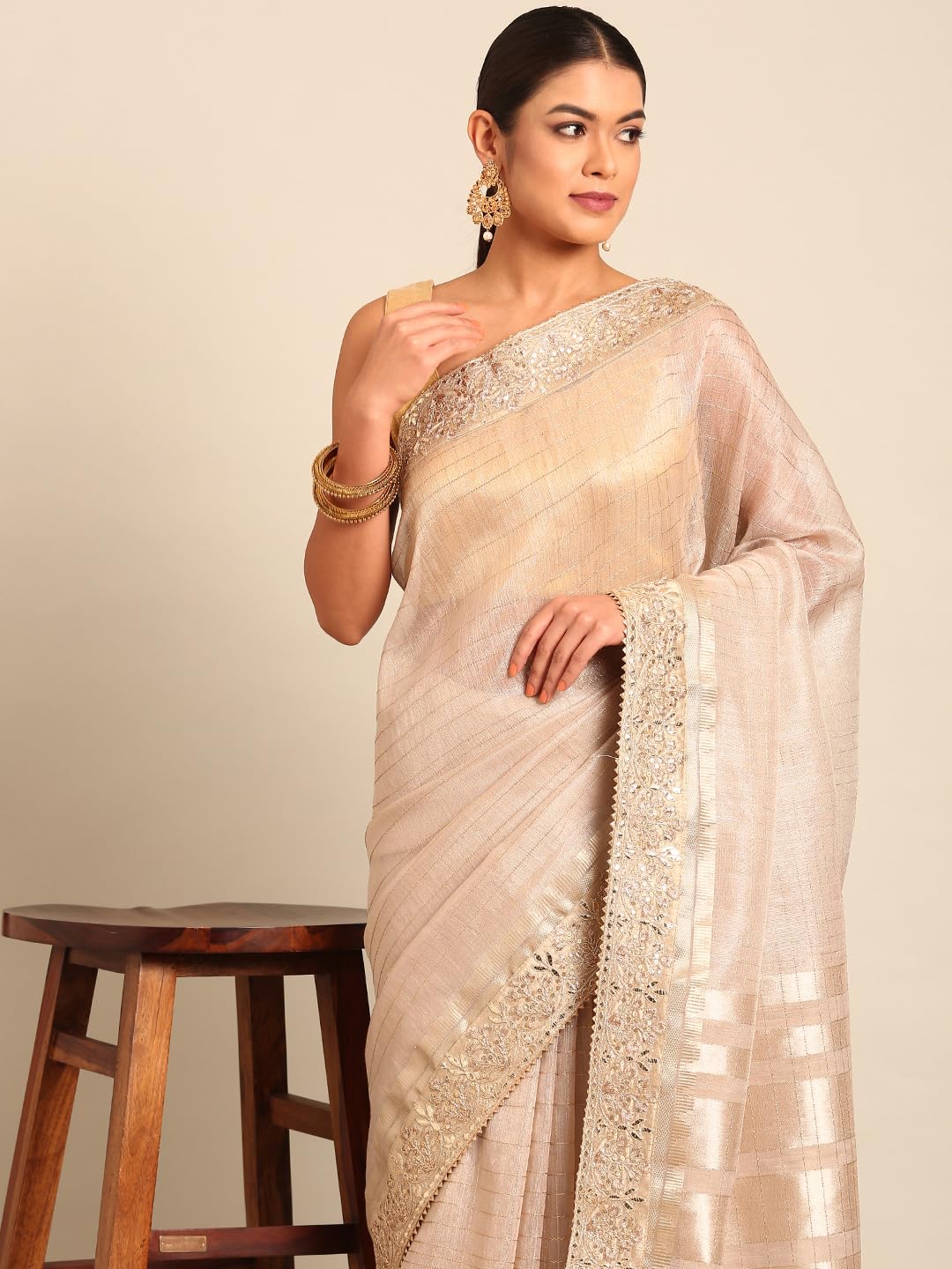 MOHEY Fawn Organza Embroidery|Zari Weave Saree for Women