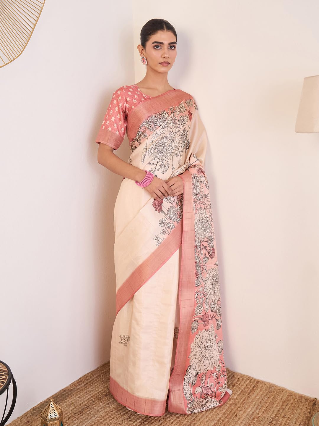 AKHILAM Women's Satin Silk Ethnic Motif Printed Saree With Unstitched Blouse Piece (ZARIKA201_HS_Parent)