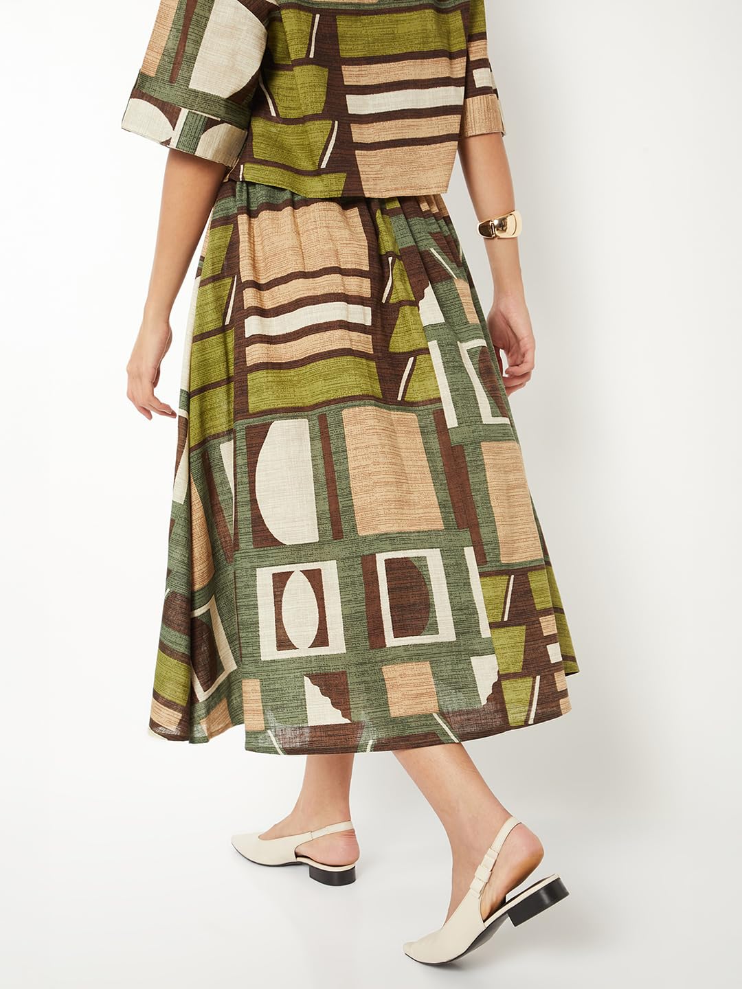 Max Women Printed A-line Midi Skirt (Green_L)