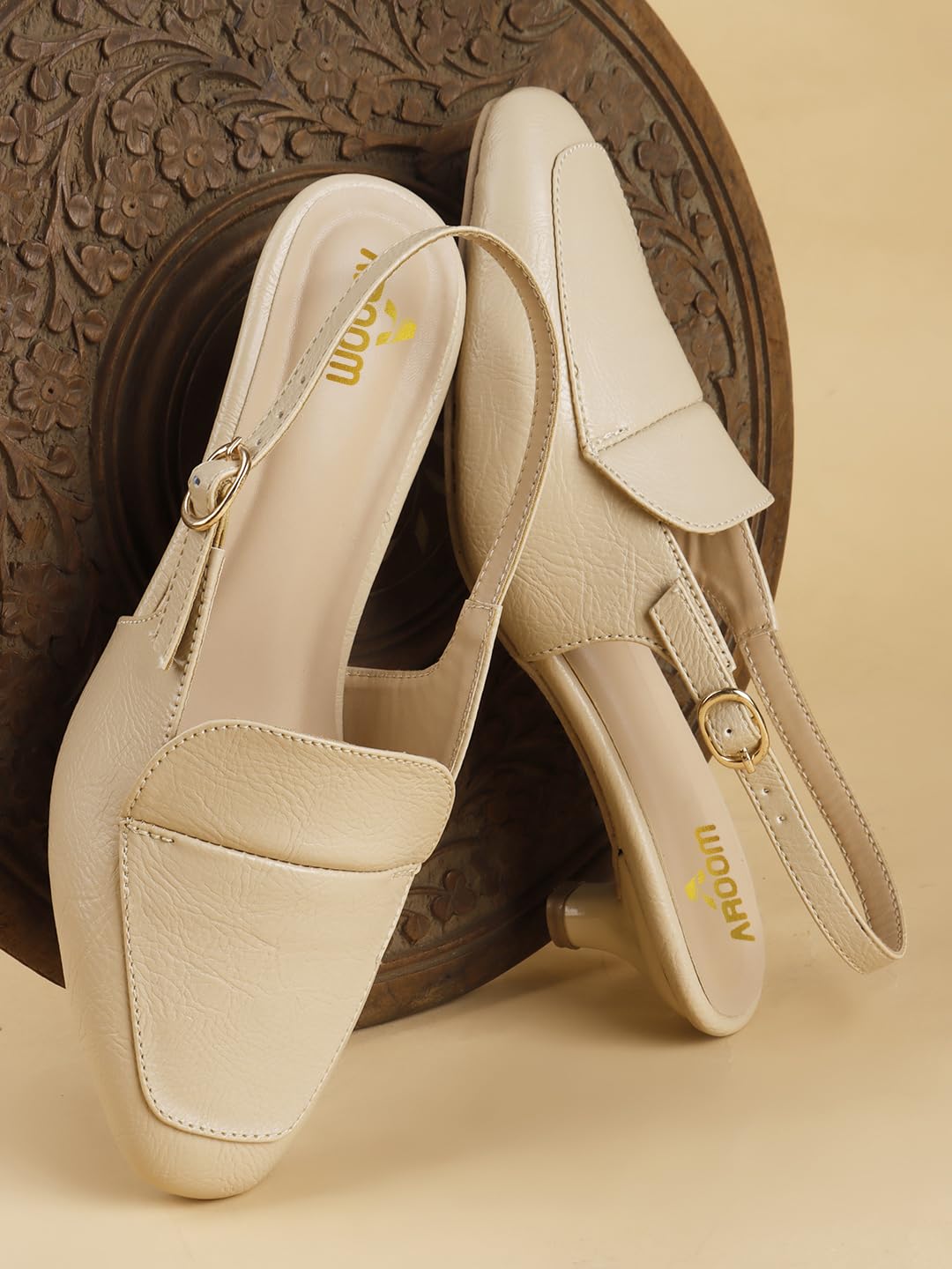 AROOM Women's Fashion Mules Sandal Pointed Toe with Backstrap Comfortable Sole Women & Girls (Cream, UK Footwear Size System, Adult, Women, Numeric, Medium, 6)