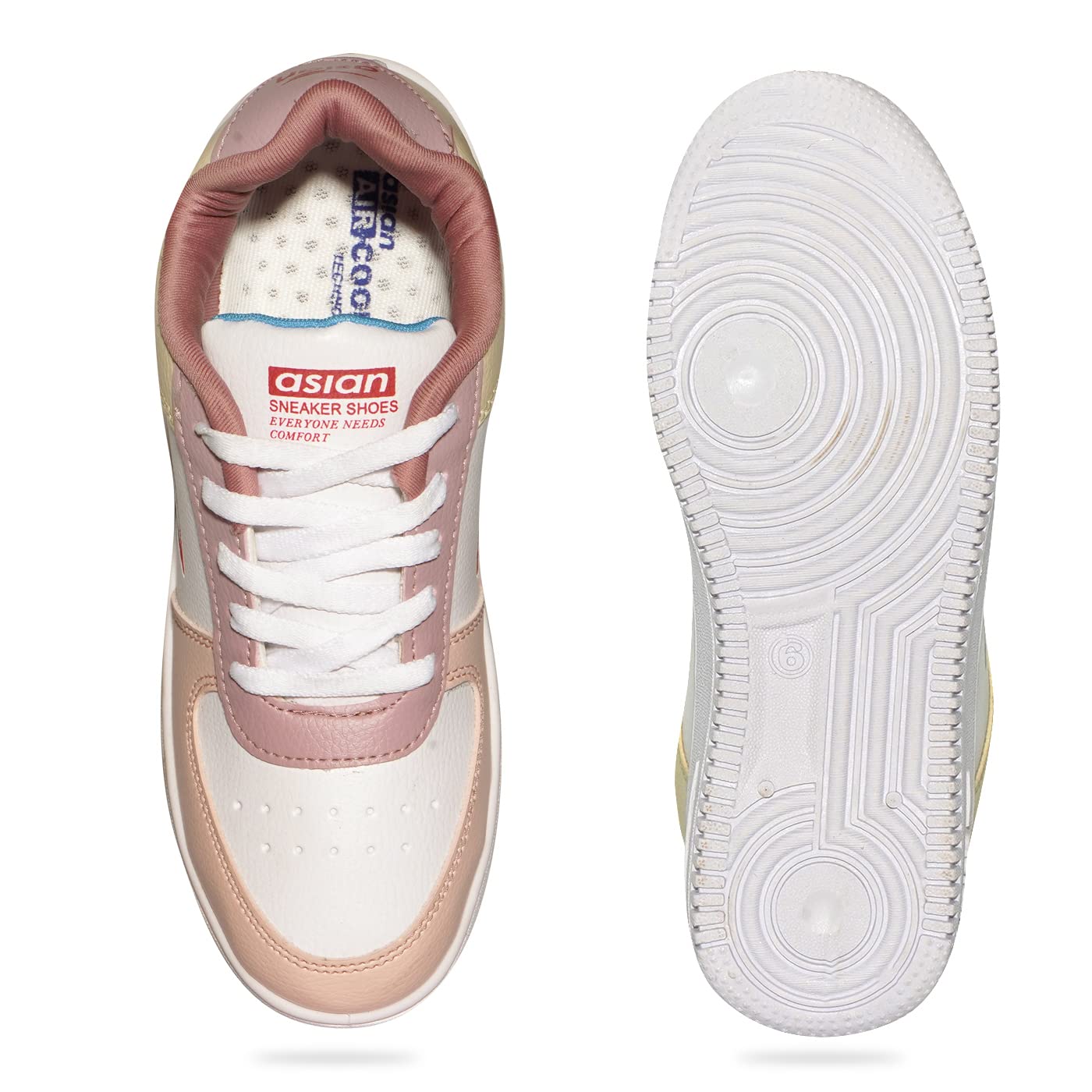 ASIAN Women's TRENDY-01 Casual Sneaker Shoes Lightweight Soft & Comfortable with Extra Cushion Lace-Up Shoes for Women's & Girl's (White Peach Yellow, Numeric_7)