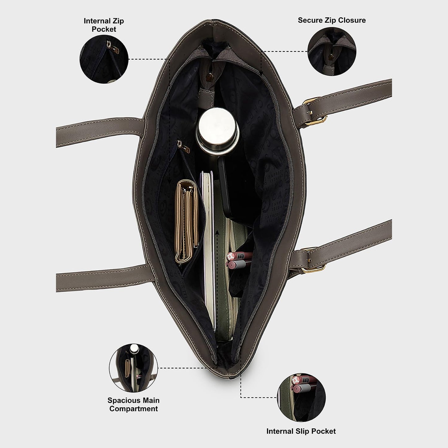 Caprese Brickly Tote Medium Black Shoulder Bag for Women Stylish, Spacious Design, Multi-Compartment, Durable, Comfortable Straps for Work, Travel, Shopping & Daily Use