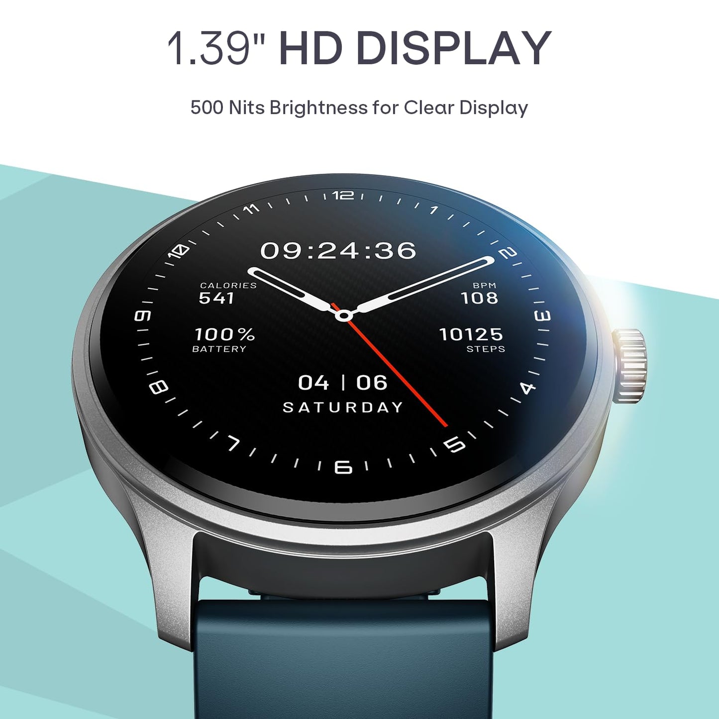 Boat Lunar Discovery Neo, 1.39" (3.5 cm) Round HD Display, Premium Metallic Finish, Animated Watchfaces, 100+ Sports Mode, Bluetooth Calling, Smart Watch for Men & Women (Ocean Blue)