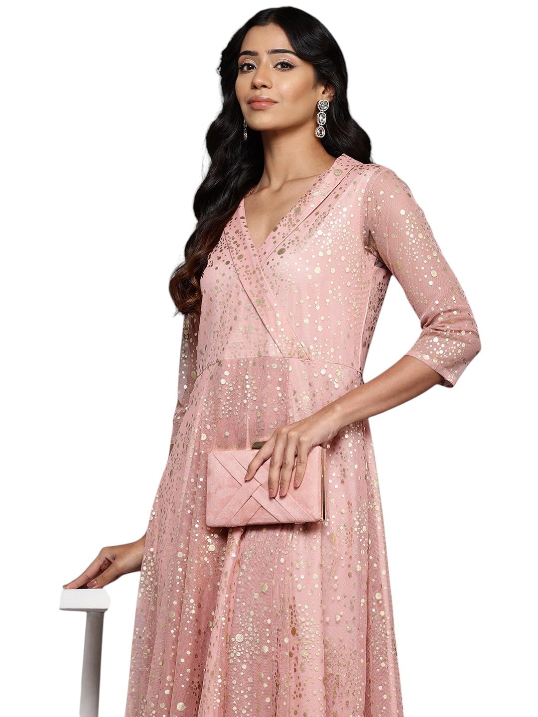 Ahalyaa Women's Polyester Empire Waist Maxi Casual Dress (AHEDNTFP-251 Orange