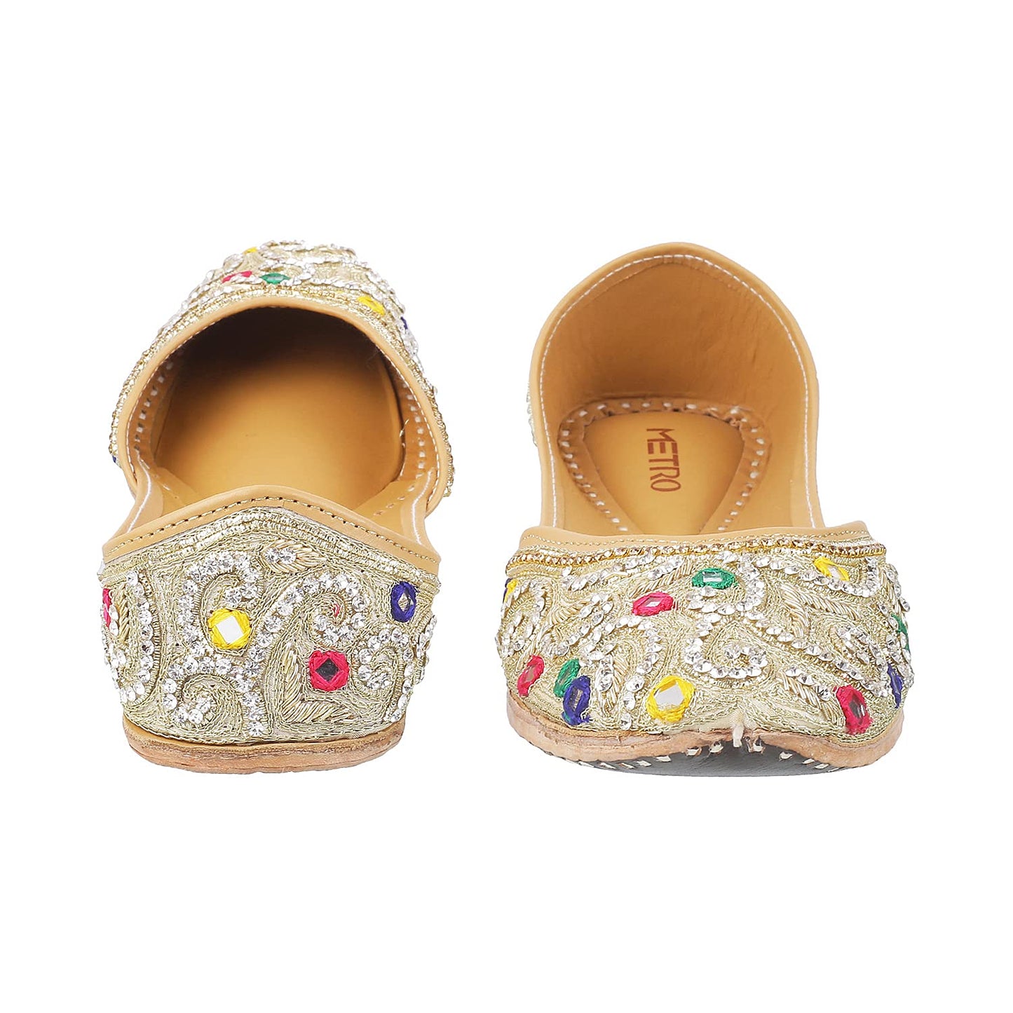 Metro Womens Beaded Beige Mojaris (Size (4 UK (37 EU))