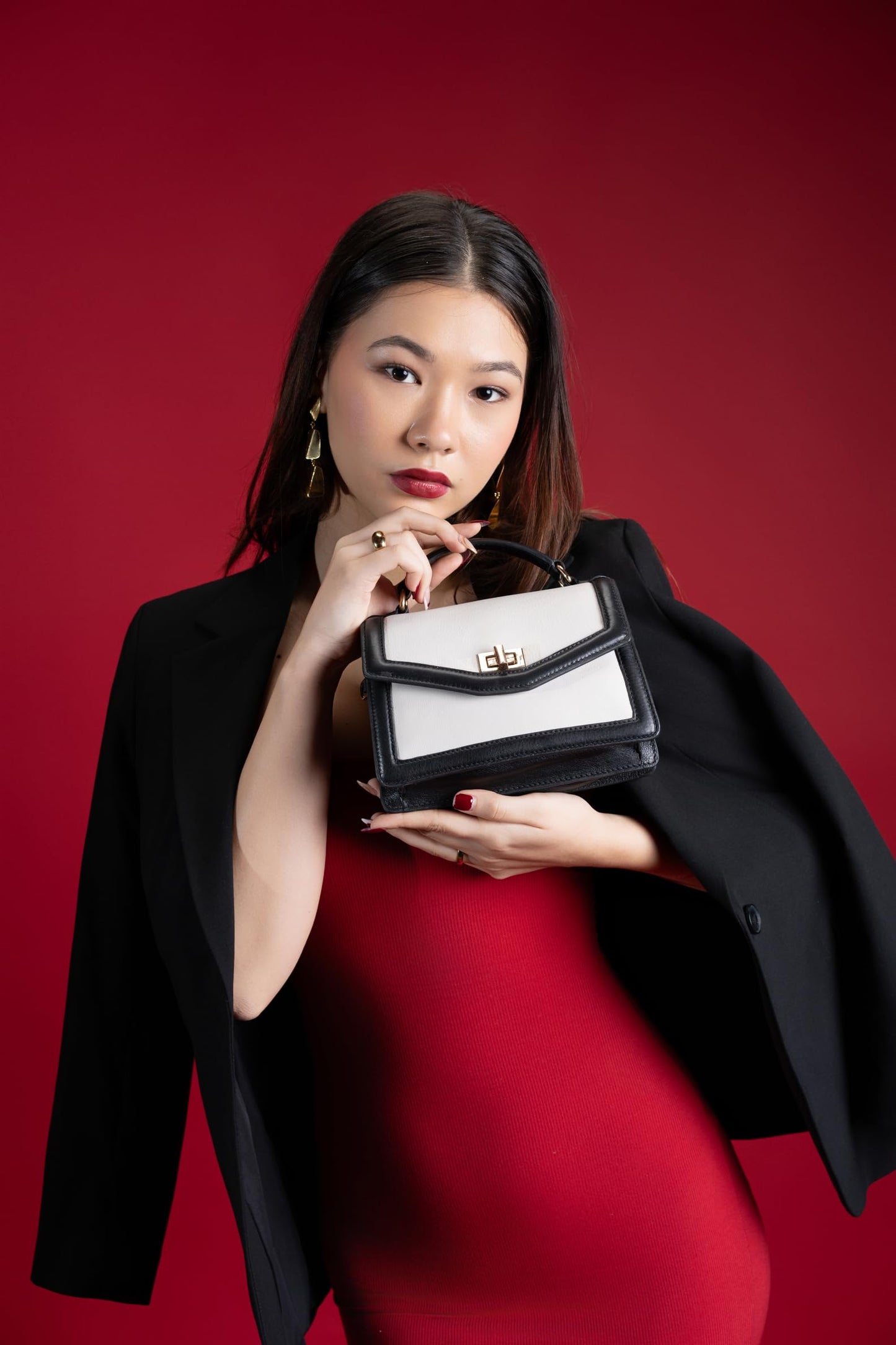 eske Aria Leather Handbag For Women (Black Vanilla)