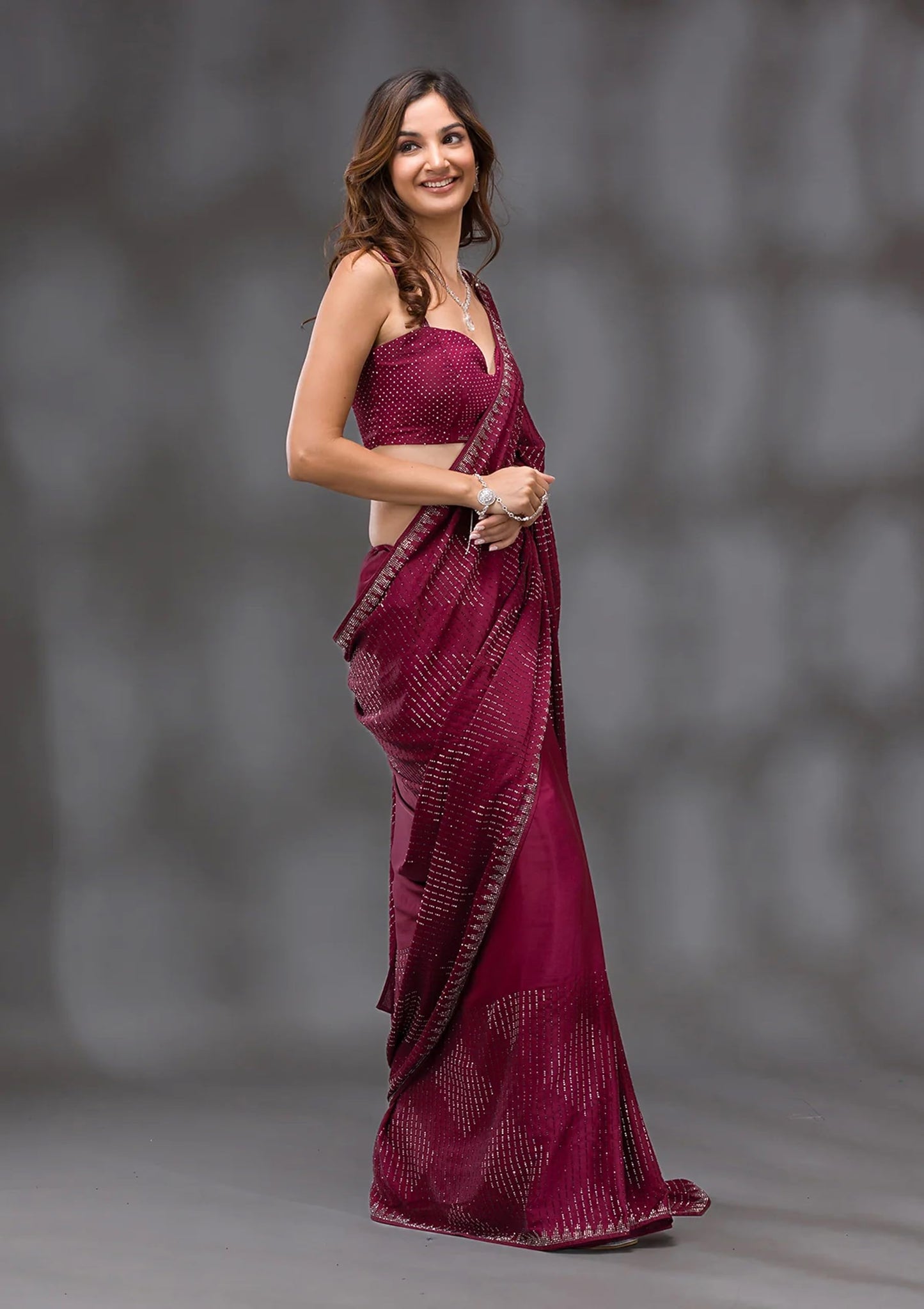 TRENDMALLS Women's Silk Siroski Work Saree with Unstitch Blouse Piece (K1132-Purple)