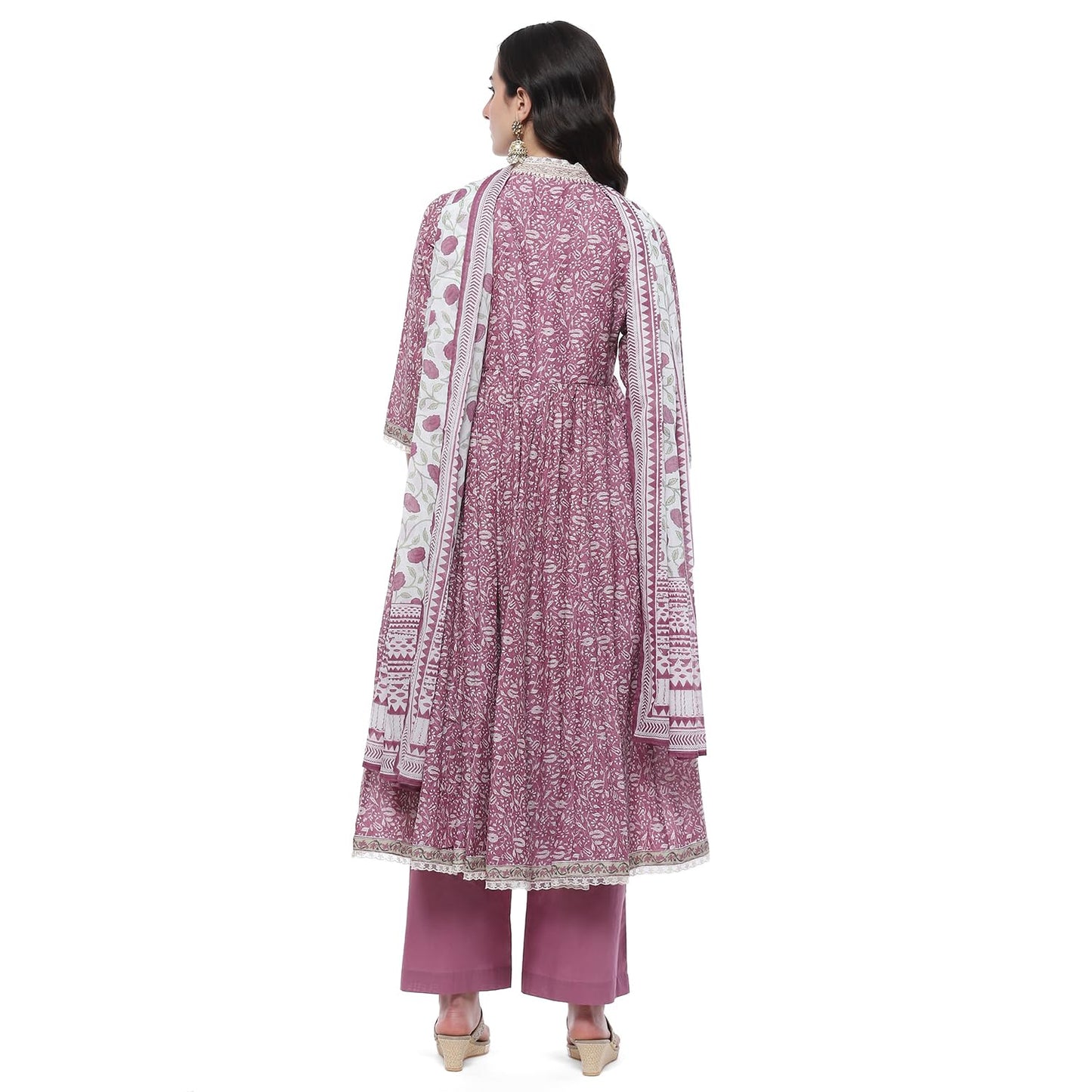 BIBA Women PRINTED ANARKALI SALWAR KURTA DUPATTA(SKDSANGANER9556_PINK_36)