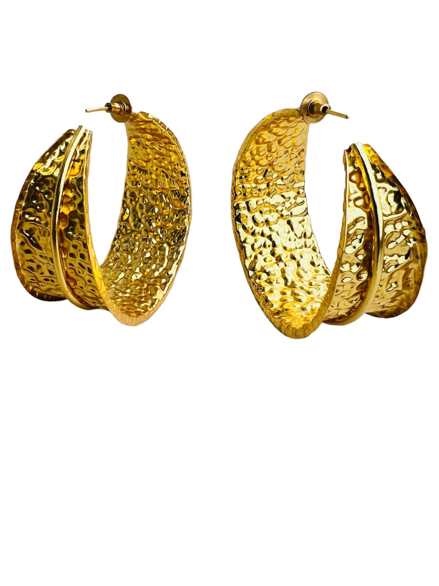 Jiaara Handcrafted Hammered Brass Gold Bold Hoop Earrings For Women
