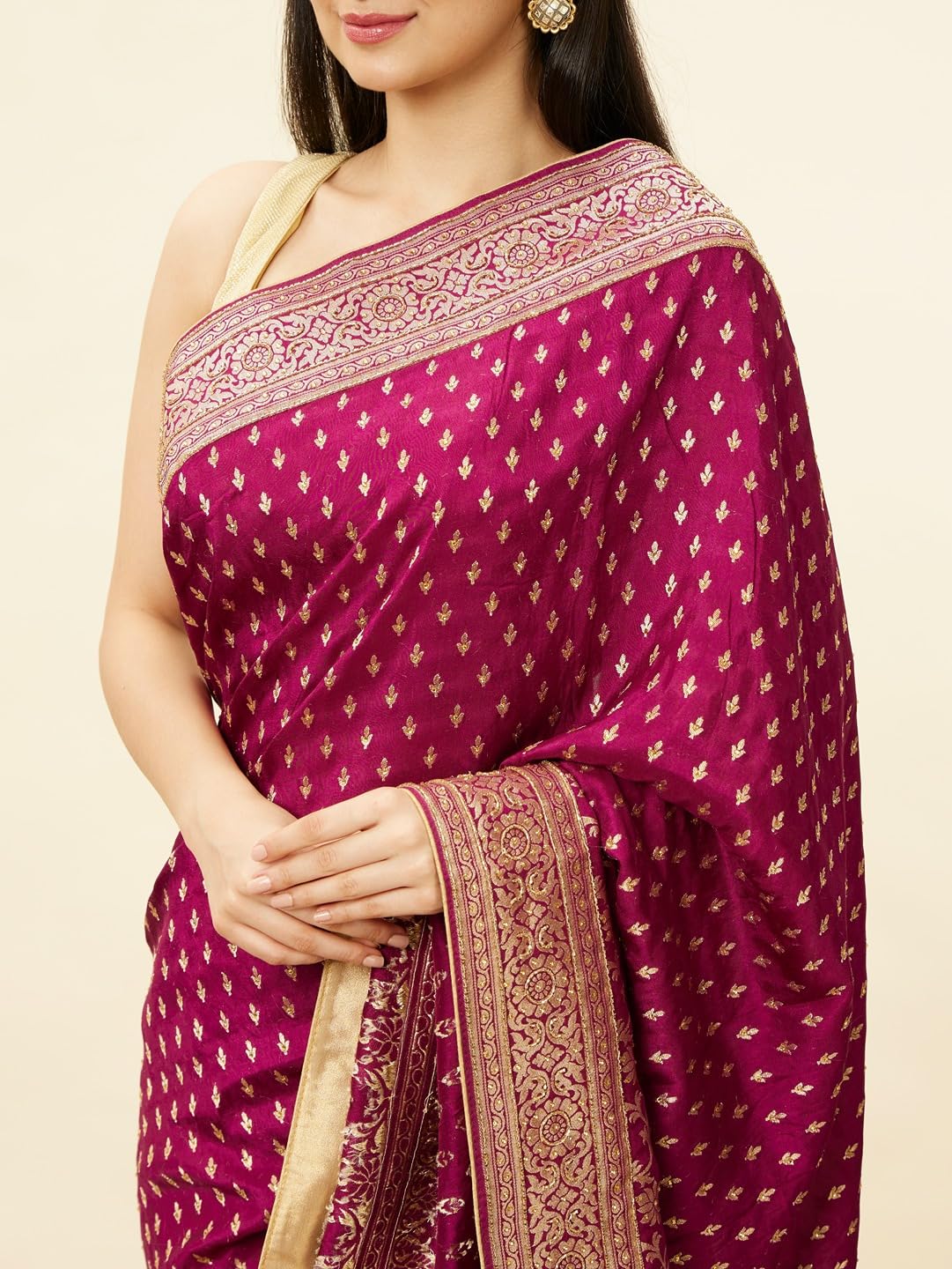 MOHEY Wine Art Silk Hand EMBROIDERY|Cutdana|Stone|Zari Weave Saree for Women