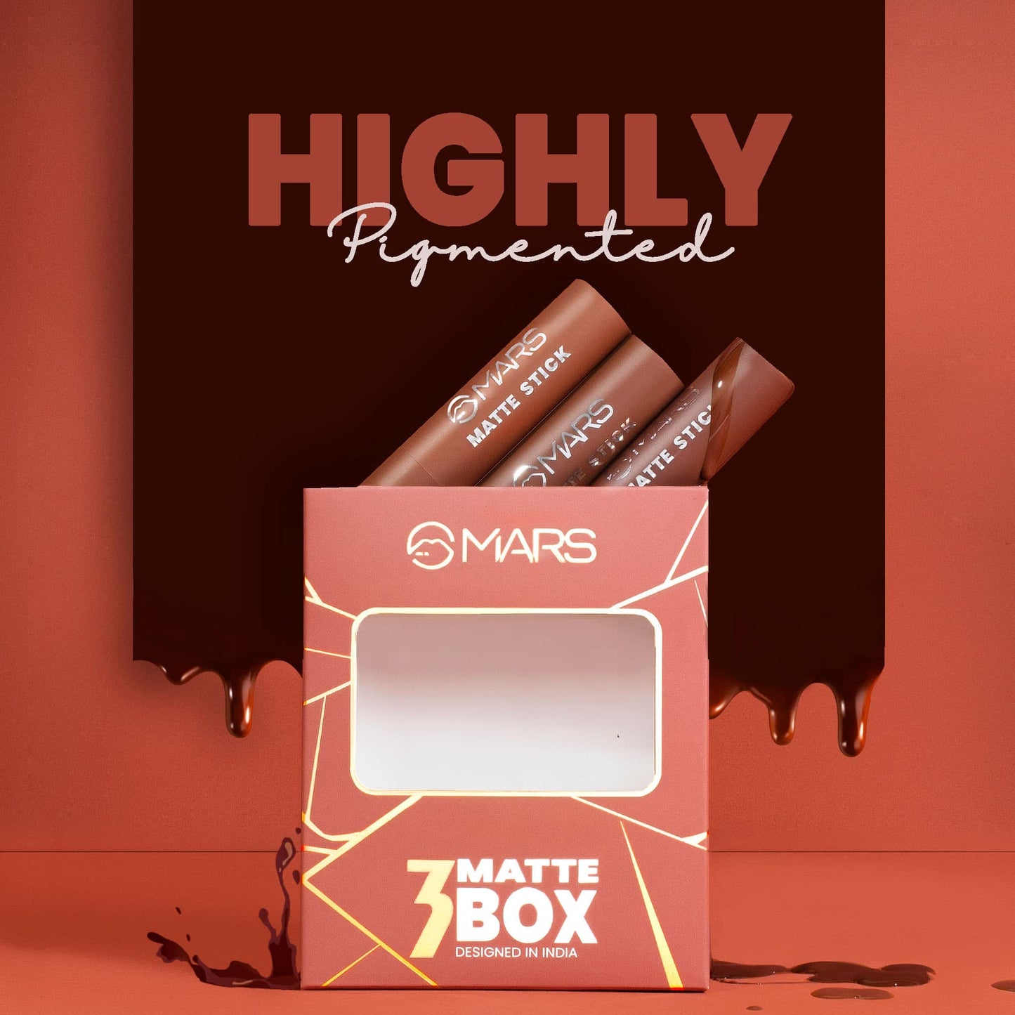 MARS Matte Box Set of 3 Lipsticks for Women | Long-Lasting | Smooth Finish | Moisturising | One Swipe Pigmentation (3x3.2 gm) (02-Peaches & Nudes)