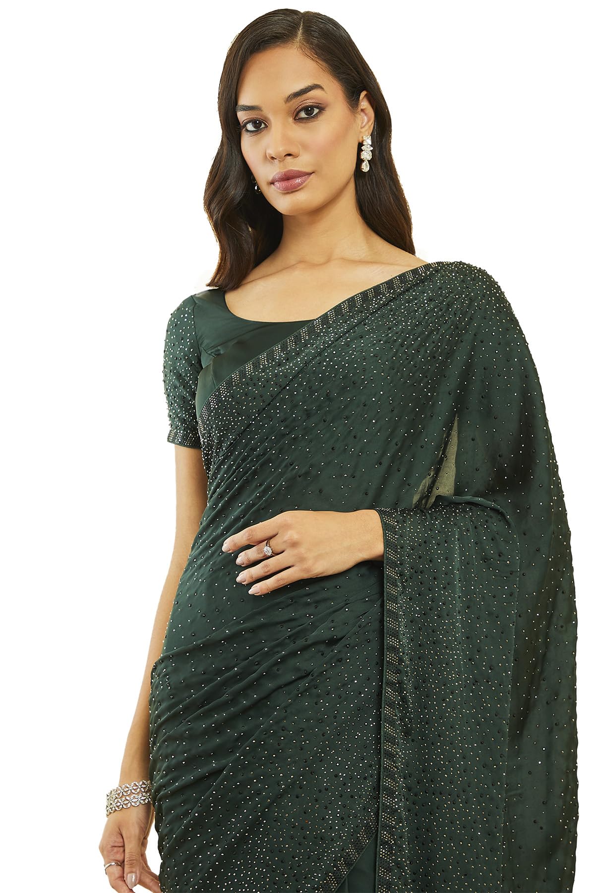 Soch Women Green Pure Georgette Saree