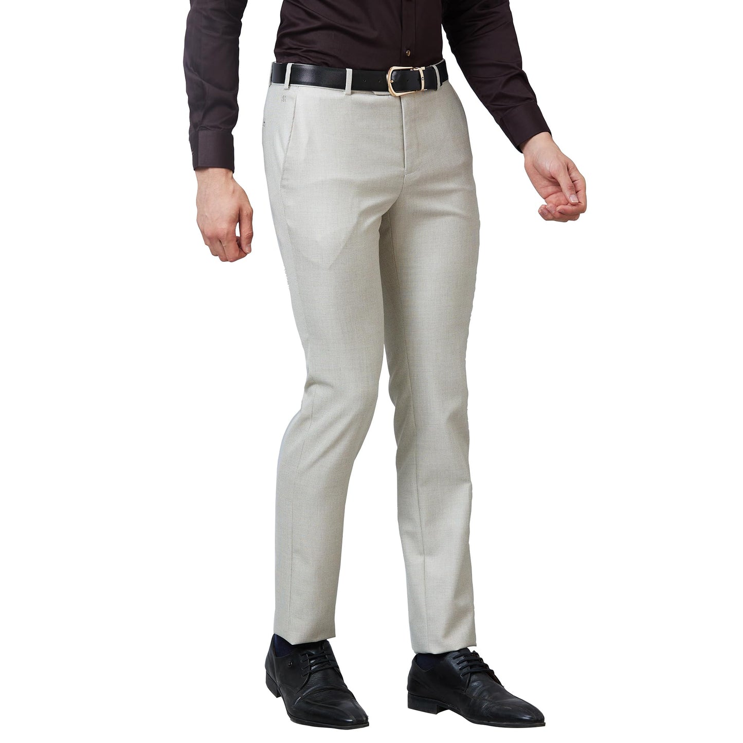 Raymond Men's Slim Fit Poly Viscose Blend Flat Front Structure Pattern Fawn Formal Trouser (Size: 32)-RMTS05210-F3