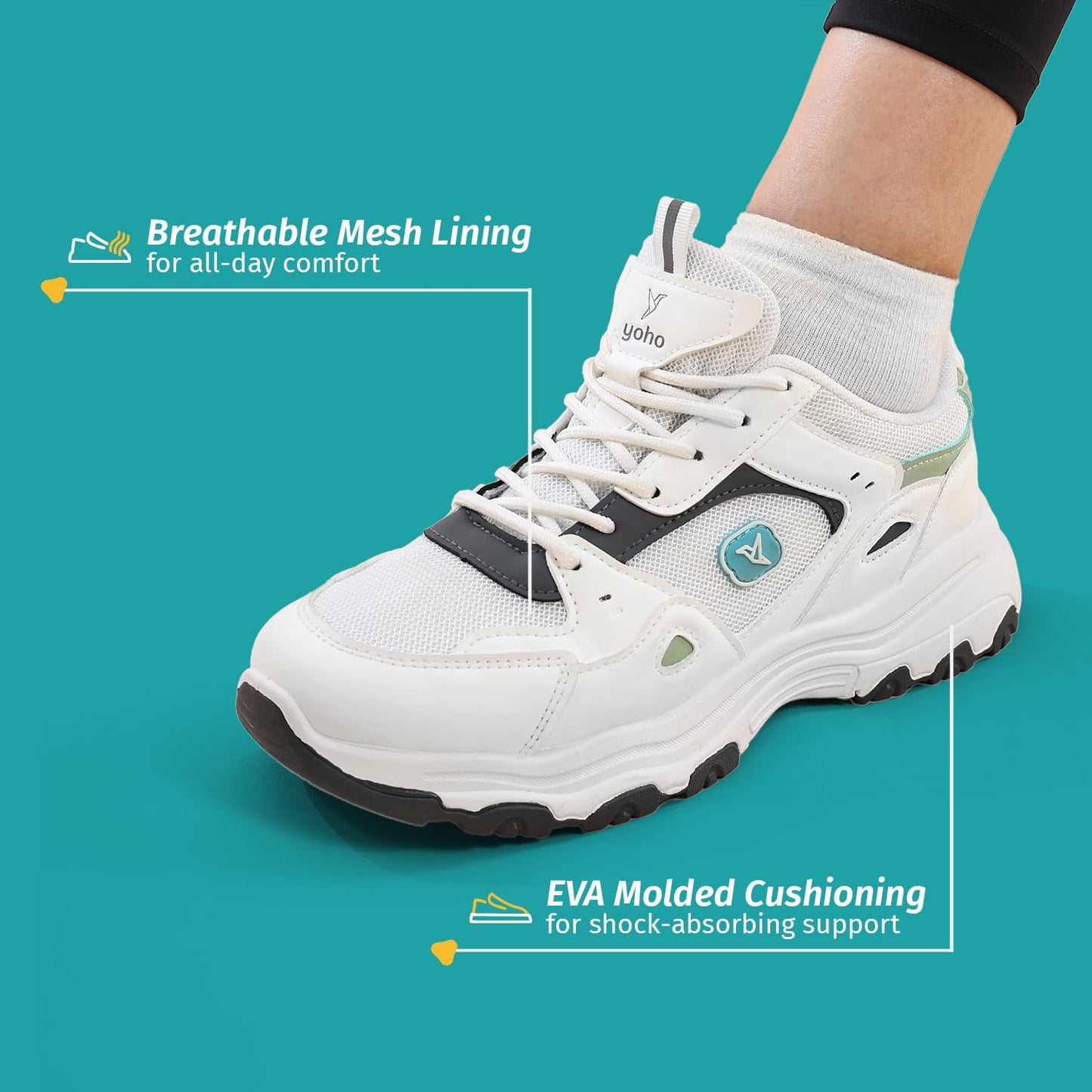 YOHO Tempo 0920 Sneakers for Women | Fashionable & Stylish Casual Look Sneaker, Breathable Mesh Comfort, Shock-Absorbing Cushioning, Durable Grip Sole, All-Day Ease | IceLatteMint - UK 8