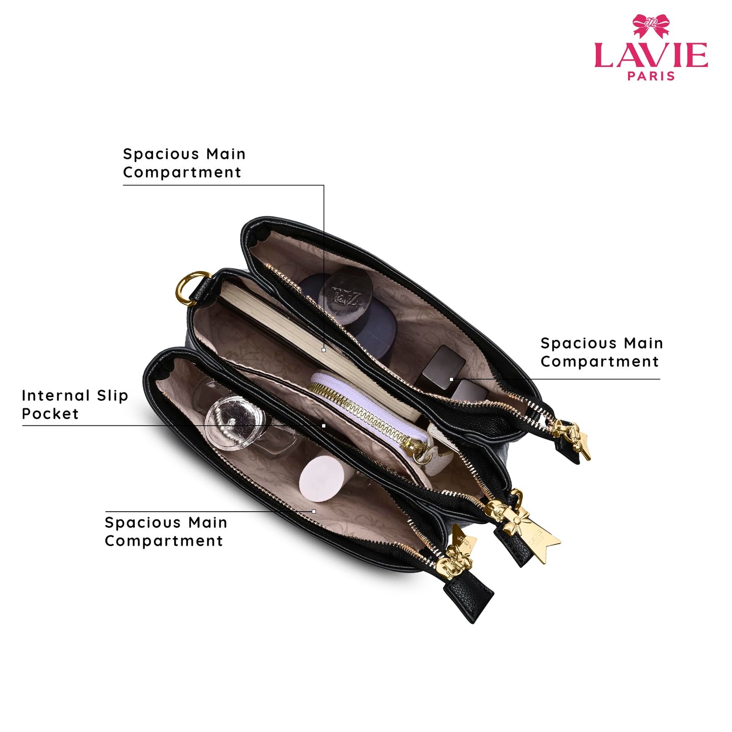 LAVIE PARIS Women's Lior 3 Compartment Crossbody Sling Bag | Ladies Purse Handbag | Gift for Women