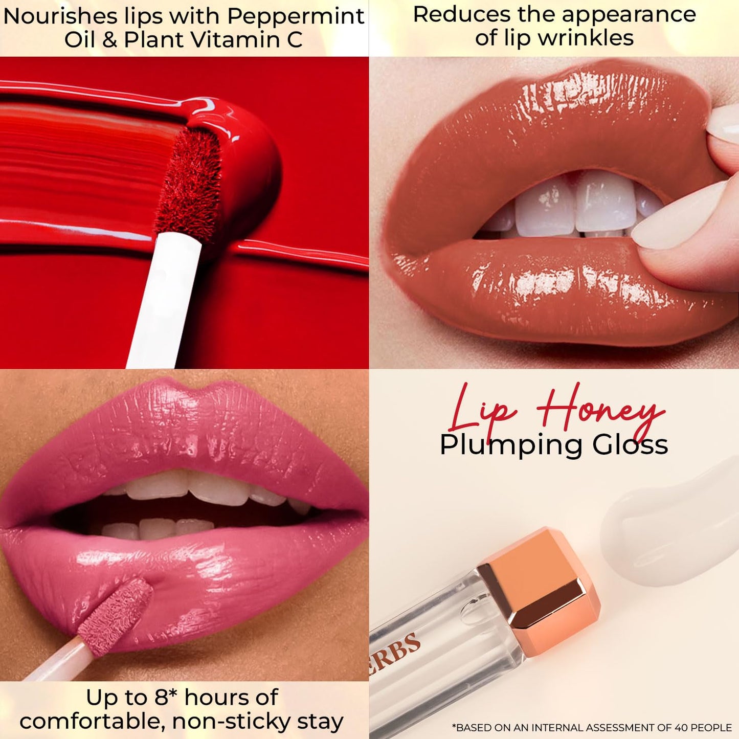 Just Herbs Lip Honey Plumping Gloss with Plant Vitamin C & Peppermint Oil (Honey Glaze, 4 ml)