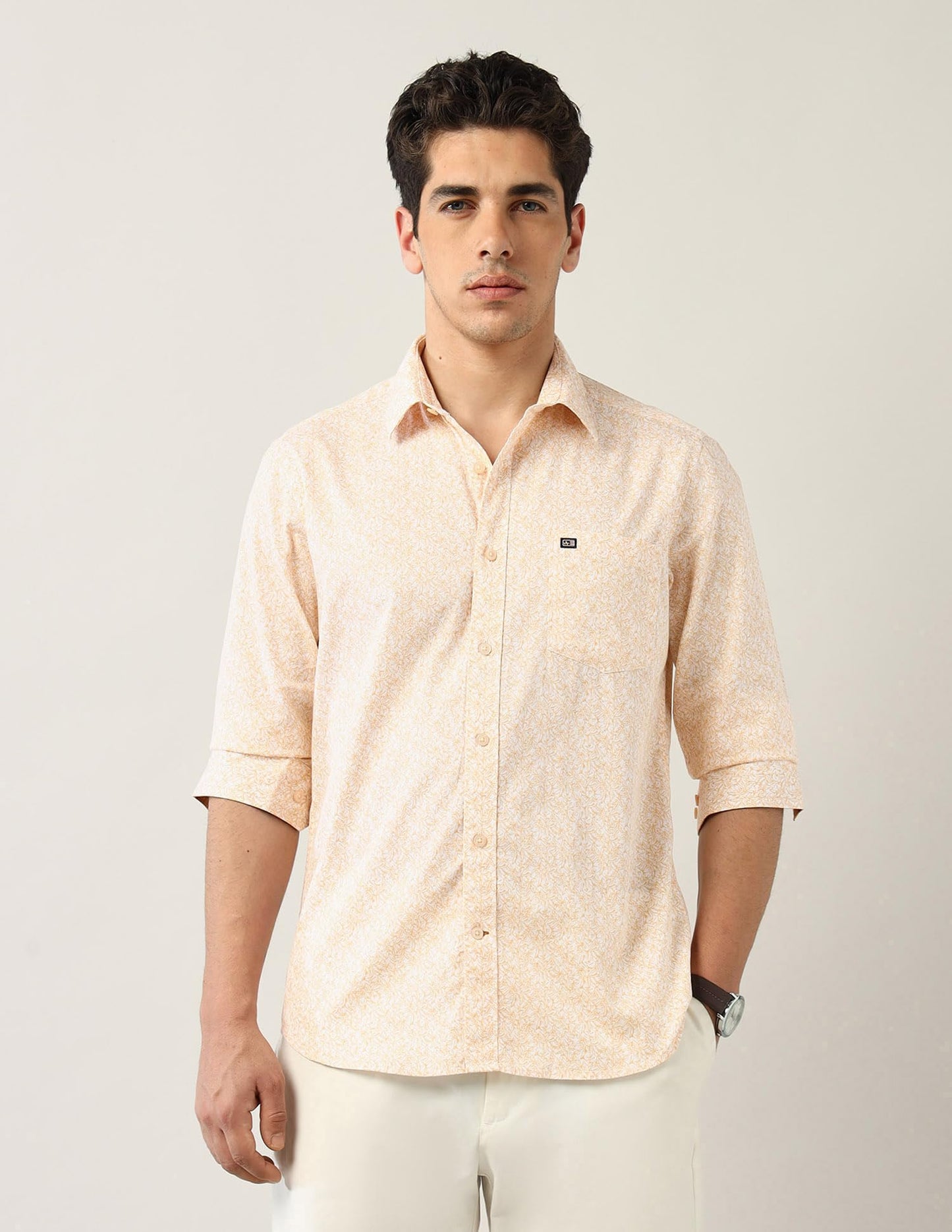 Arrow Sports Men's All-Over Printed Slim Fit Shirt Light Yellow