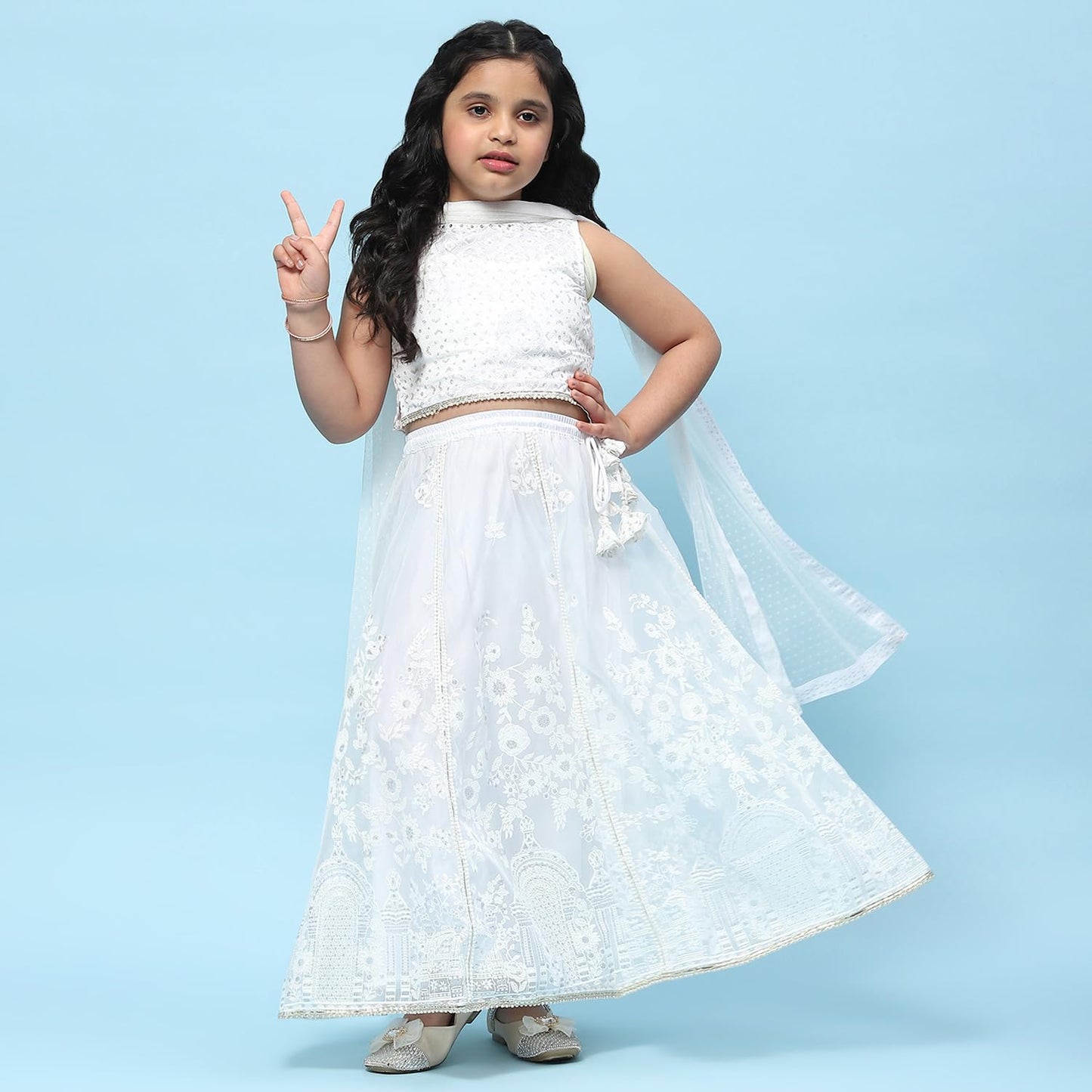 BIBA Girls PRINTED STRAIGHT KID(KWWHITE BLOOMS5769_WHITE_15)