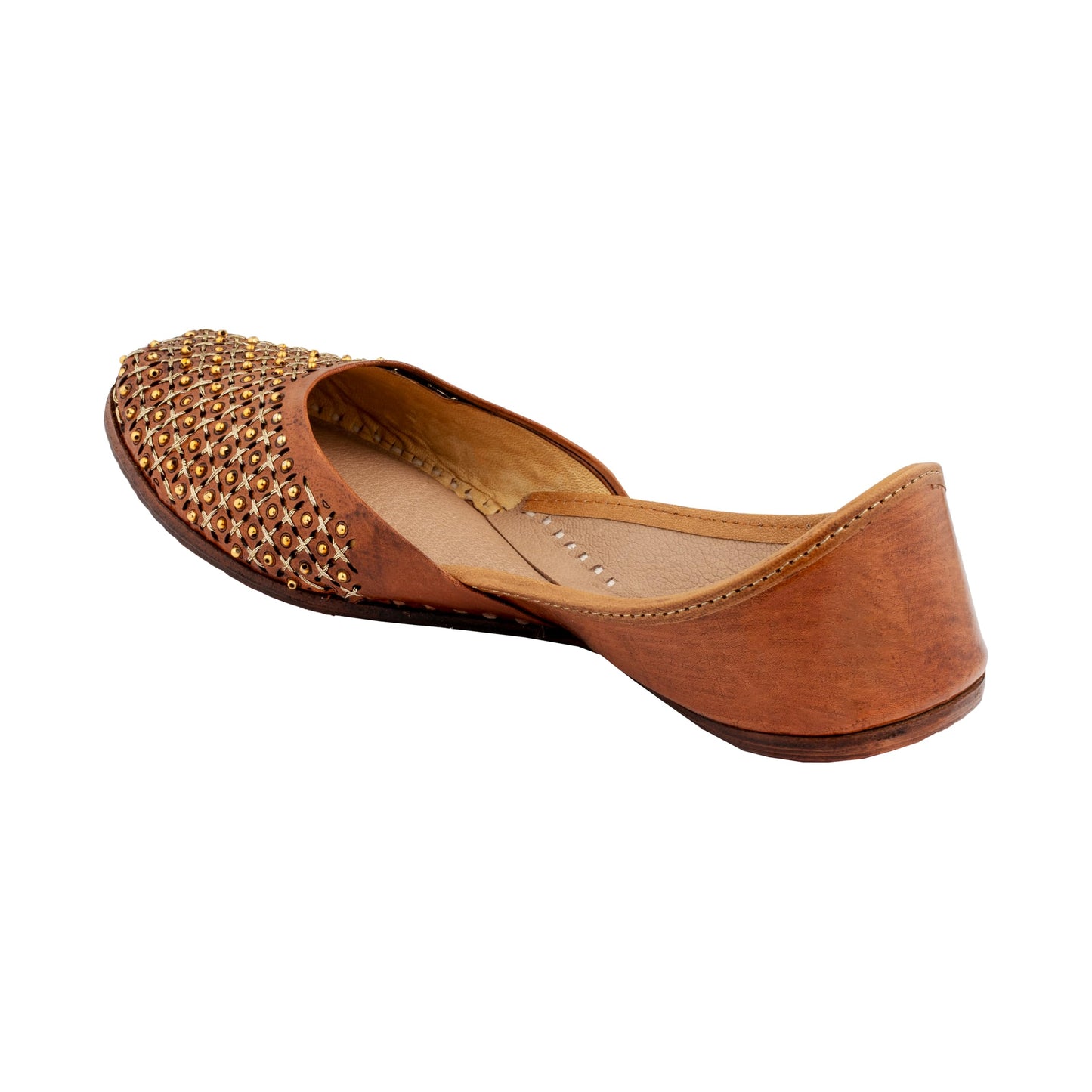 KORAKARI Women's Traditional Ethnic Amber Punjabi Jutti, Leather Flat Comfortable Mojaris for Girls (Size: UK3, Tan)